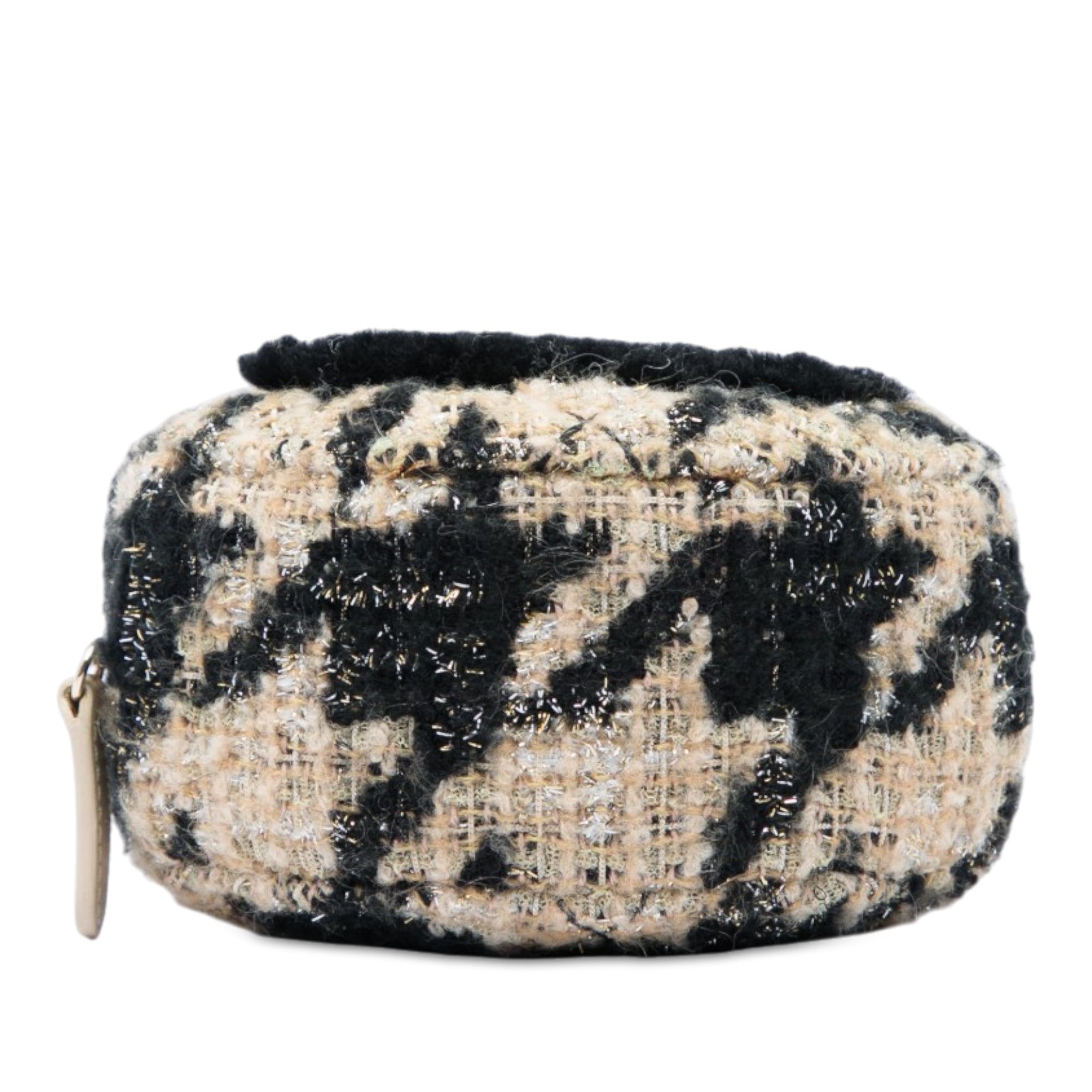 Chanel CC Quilted Tweed and Shearling Round Clutch With Chain - image 3