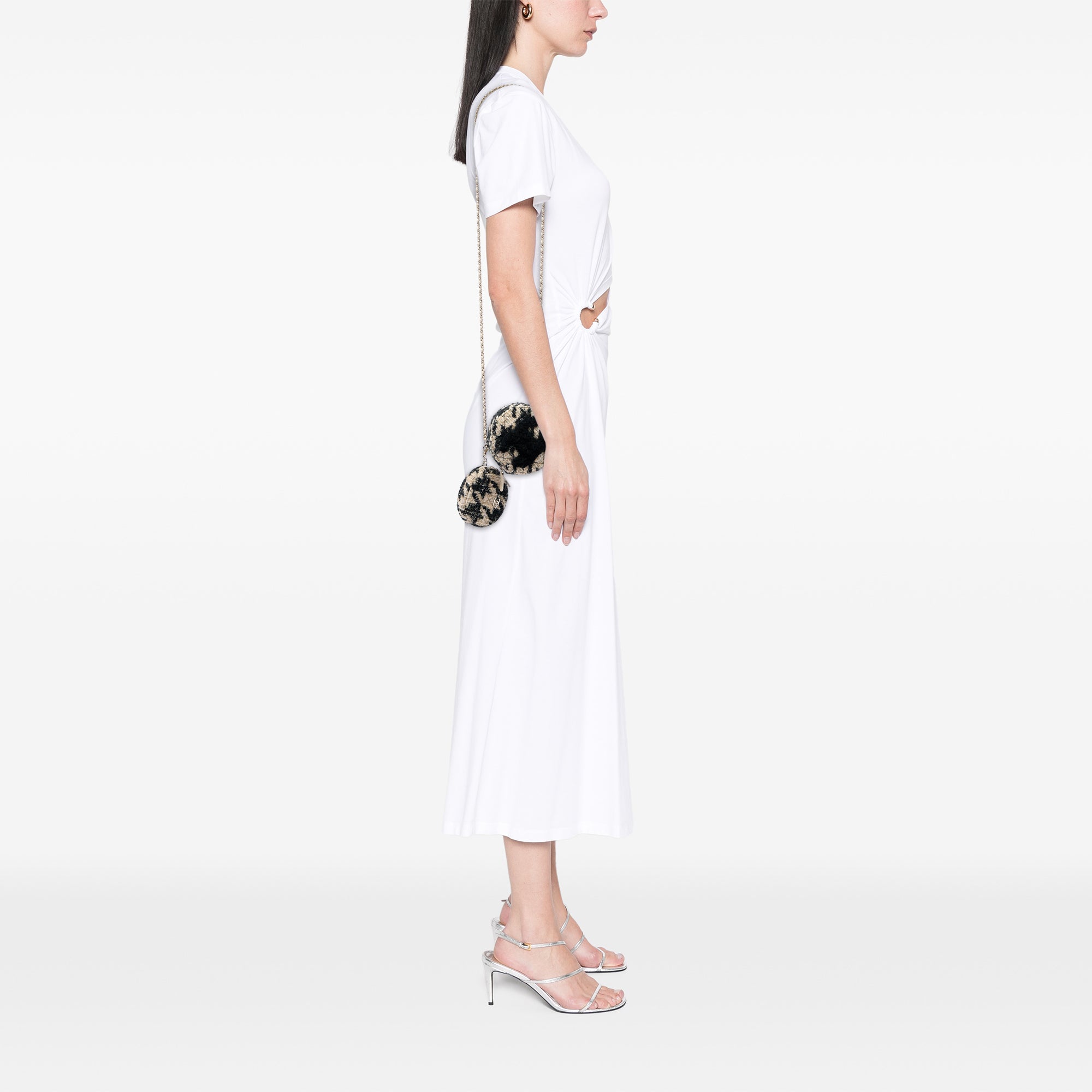 Chanel CC Quilted Tweed and Shearling Round Clutch With Chain - image 5