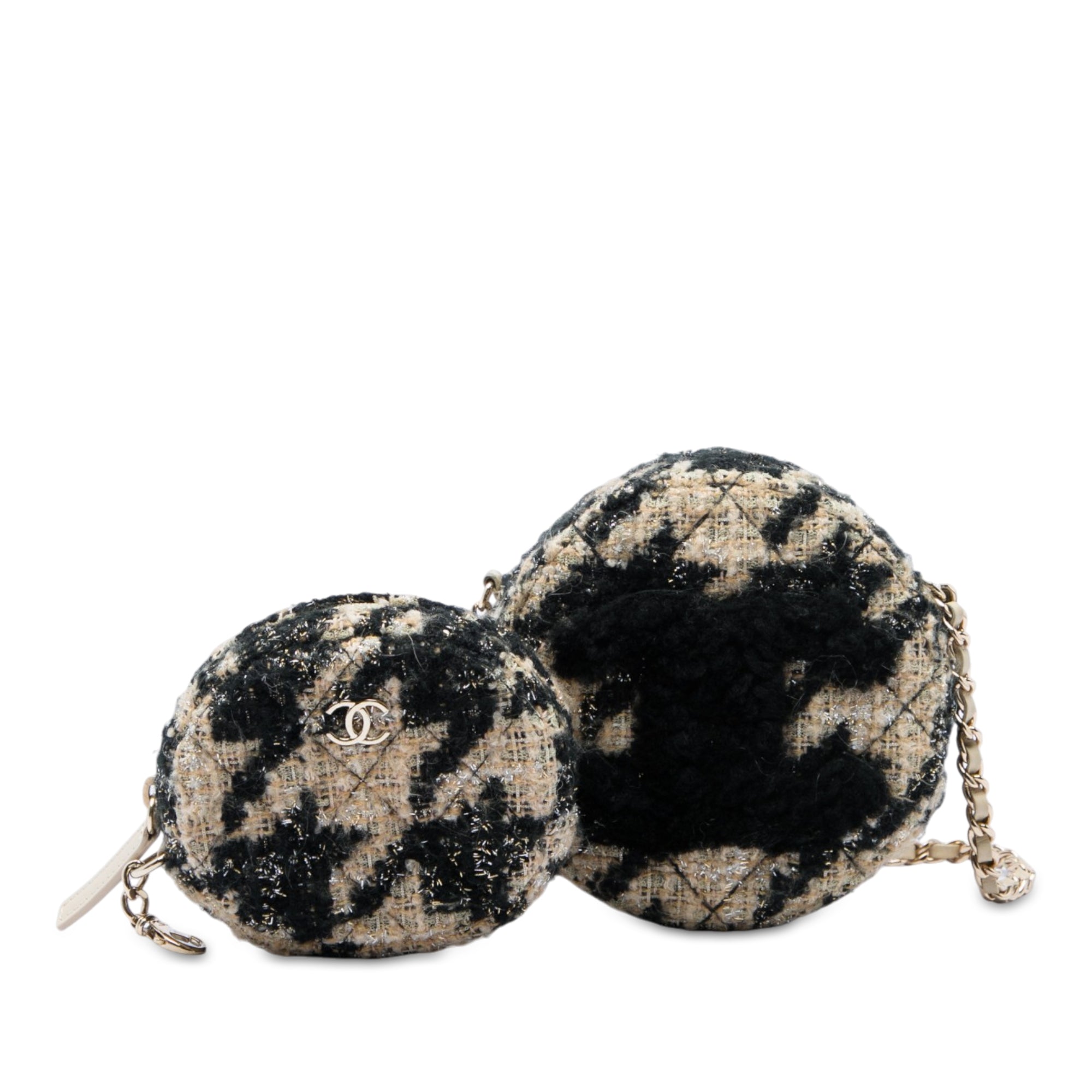 Chanel CC Quilted Tweed and Shearling Round Clutch With Chain - image 6