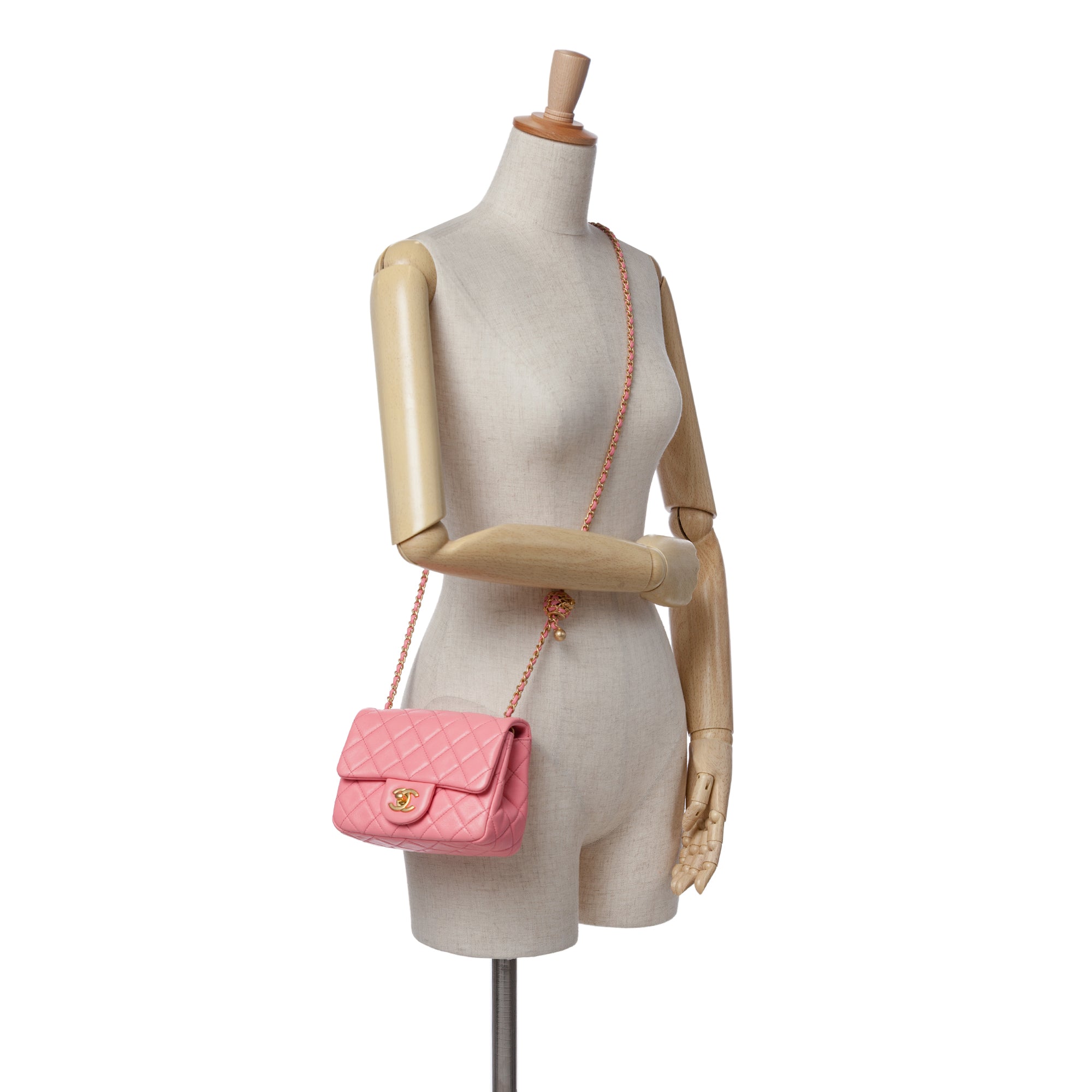 Chanel Mini Square Classic Lambskin Pearl Crush Single Flap - image 11