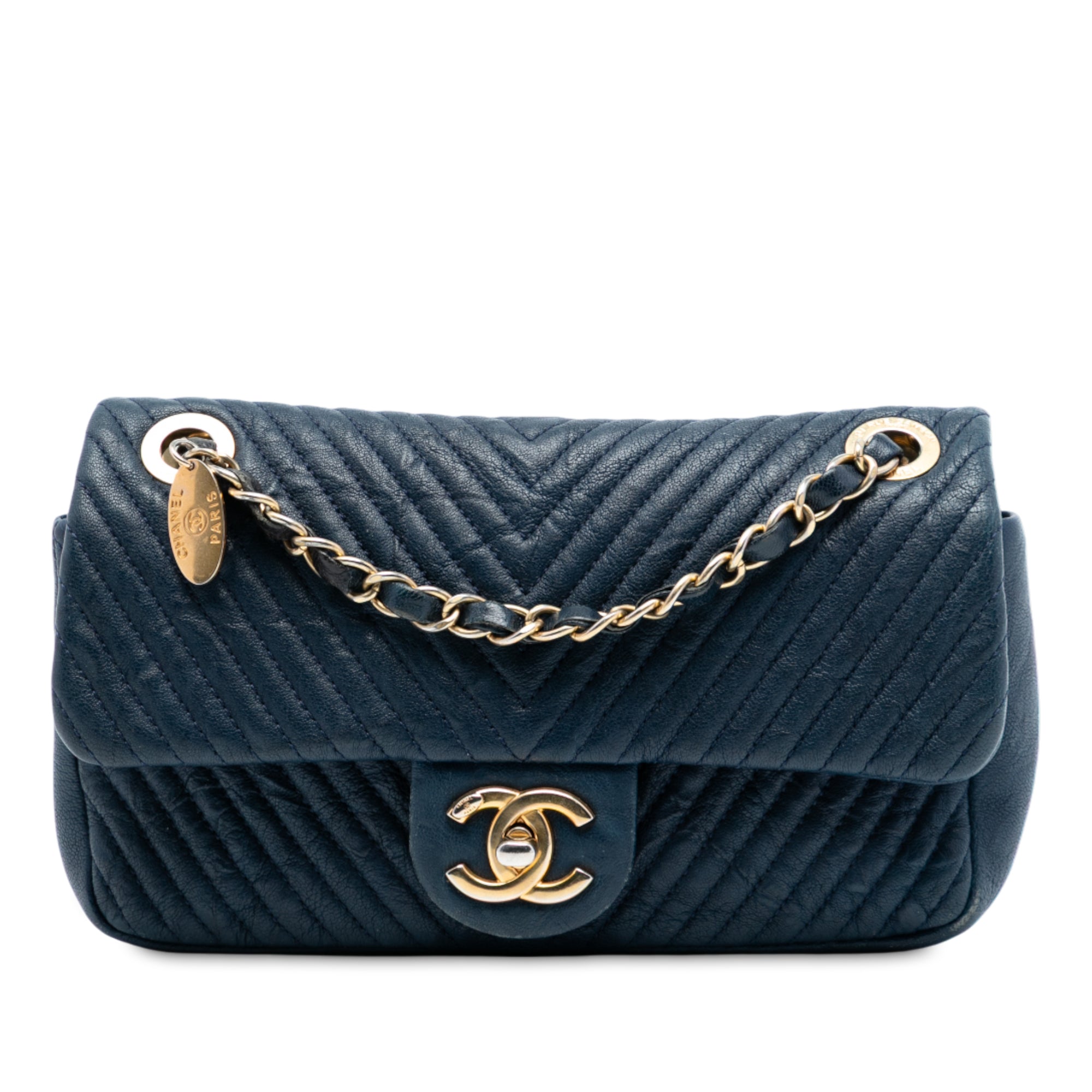 Chanel Small Chevron Wrinkled Calfskin Medallion Charm Surpique Flap - image 1