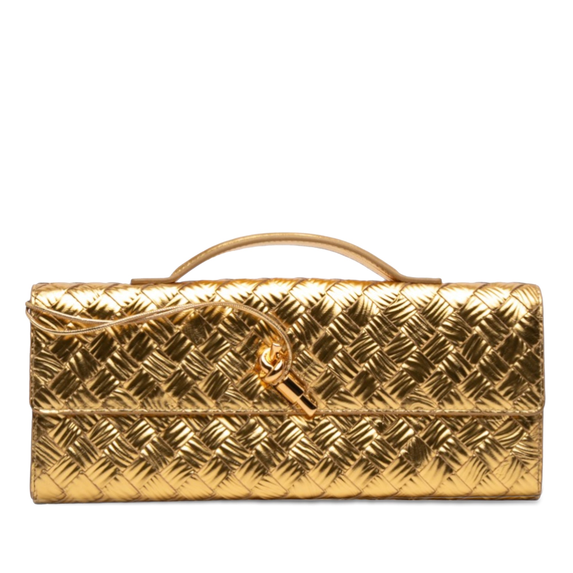 Bottega Veneta Wood Embossed Metallic Leather Intrecciato Andiamo Clutch - image 1