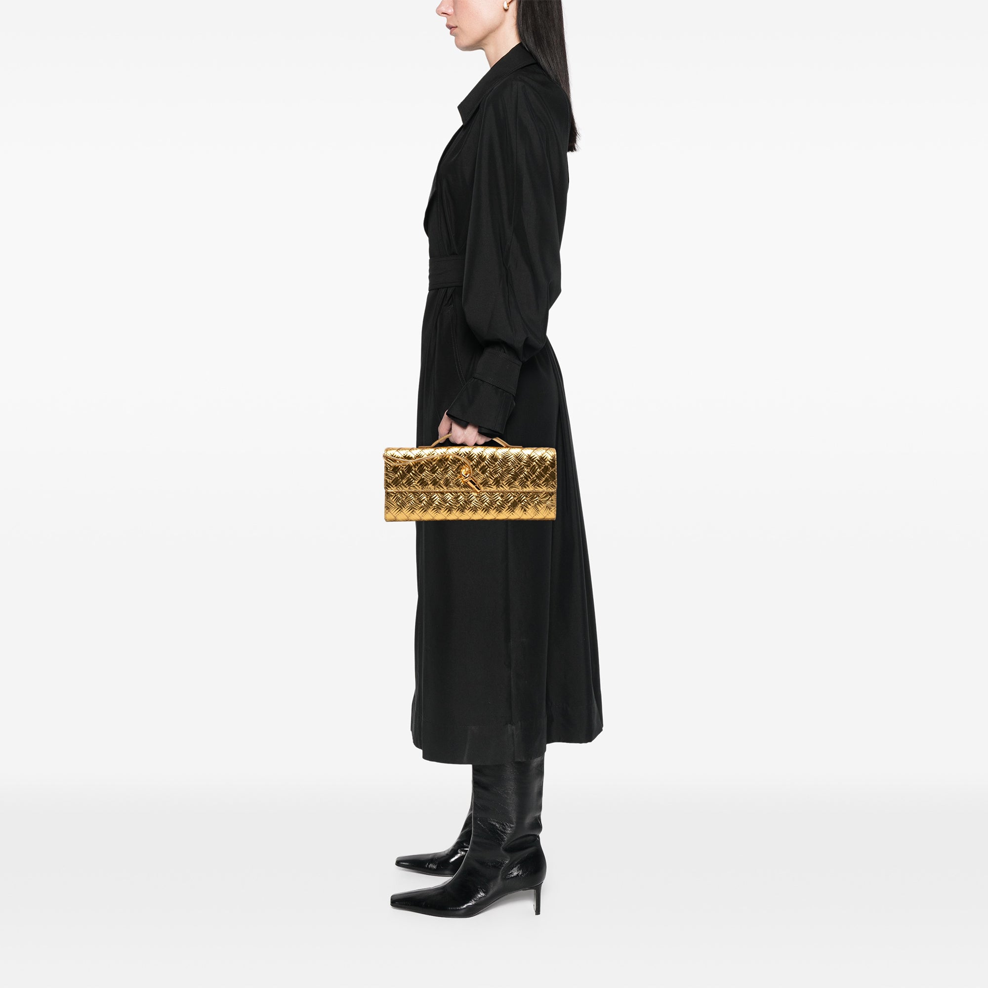 Bottega Veneta Wood Embossed Metallic Leather Intrecciato Andiamo Clutch - image 11