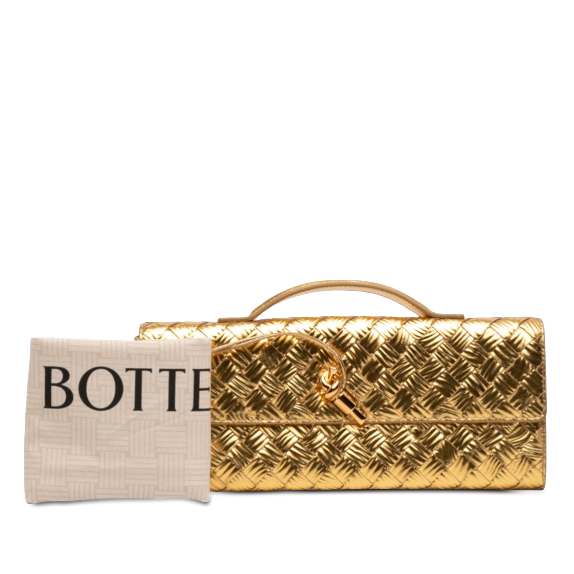 Bottega Veneta Wood Embossed Metallic Leather Intrecciato Andiamo Clutch - image 12
