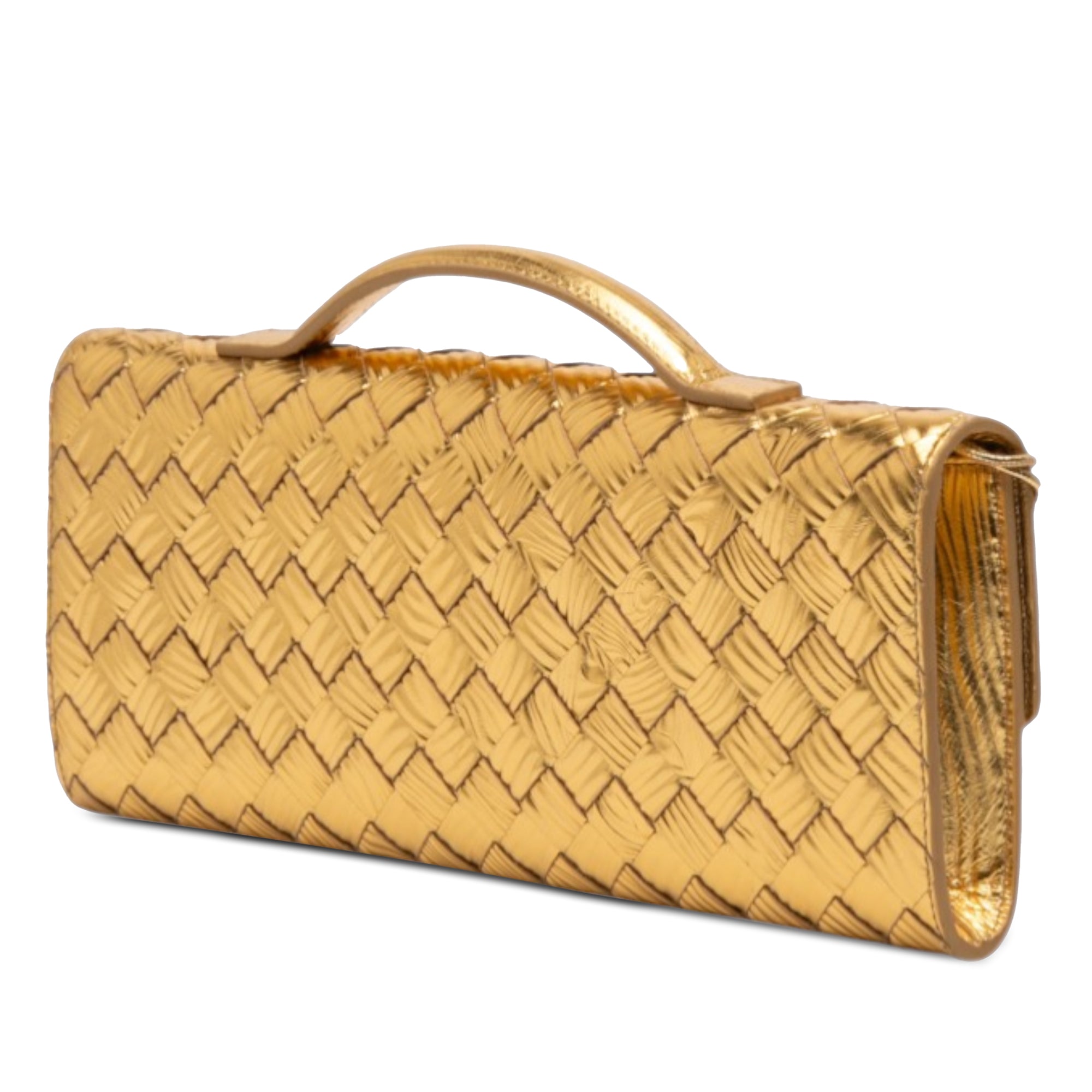 Bottega Veneta Wood Embossed Metallic Leather Intrecciato Andiamo Clutch - image 2
