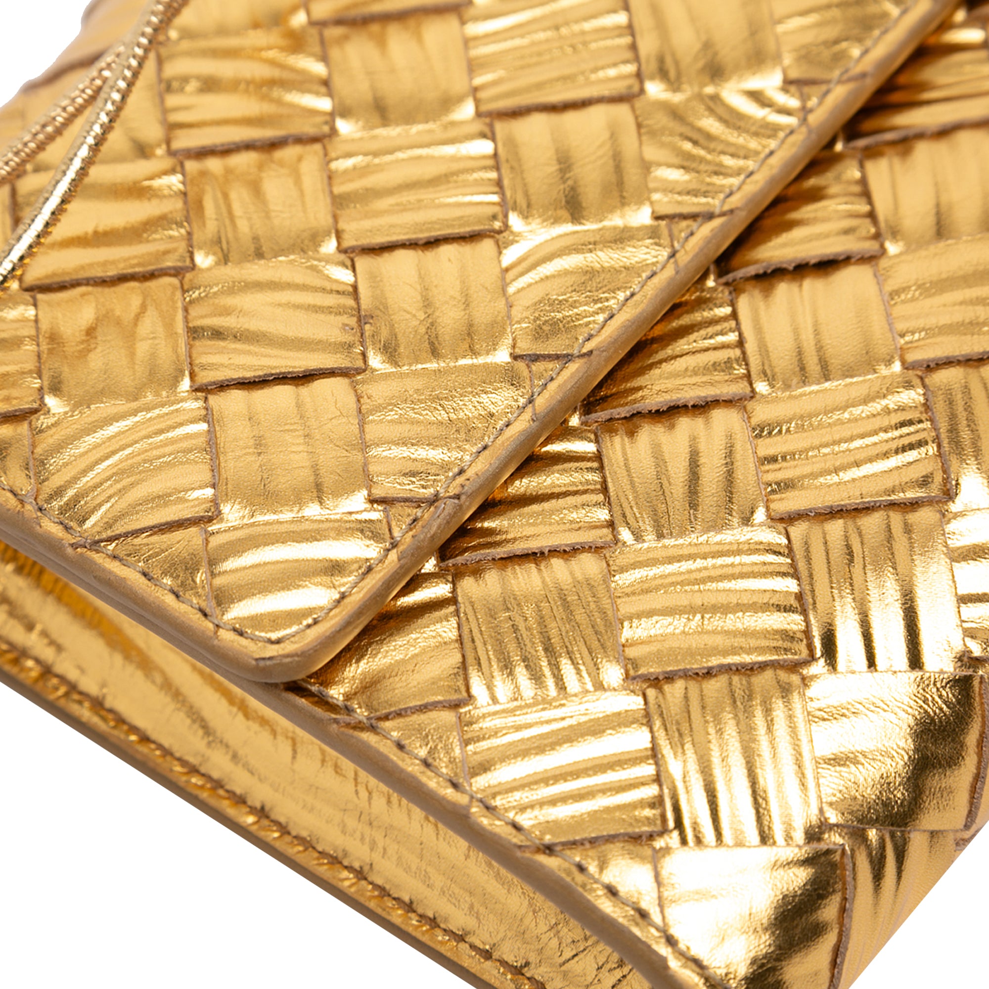Bottega Veneta Wood Embossed Metallic Leather Intrecciato Andiamo Clutch - image 9