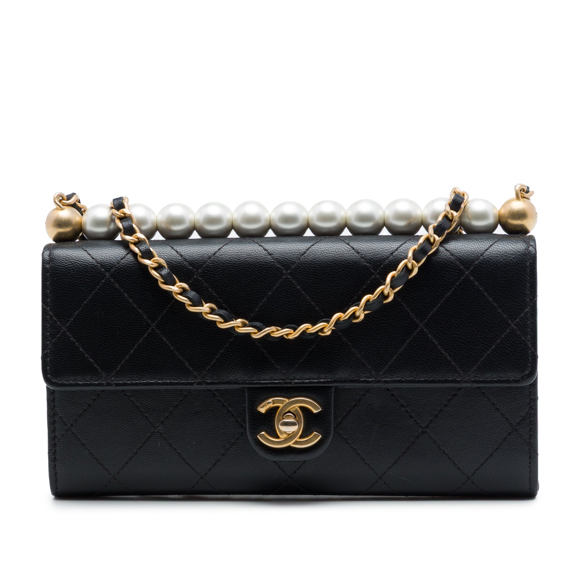 Chanel Quilted Goatskin Chic Pearls Clutch with Chain - image 1