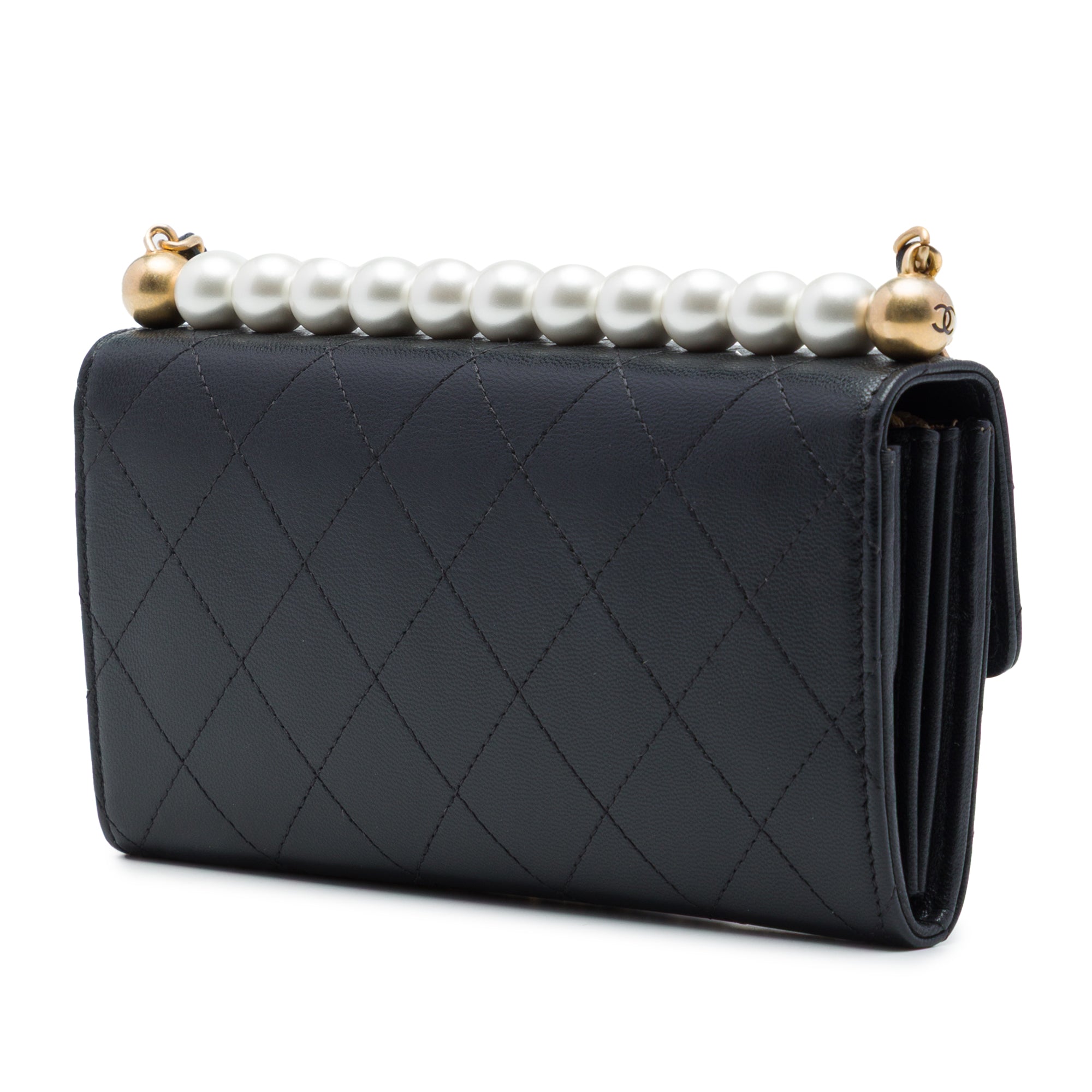 Chanel Quilted Goatskin Chic Pearls Clutch with Chain - image 2