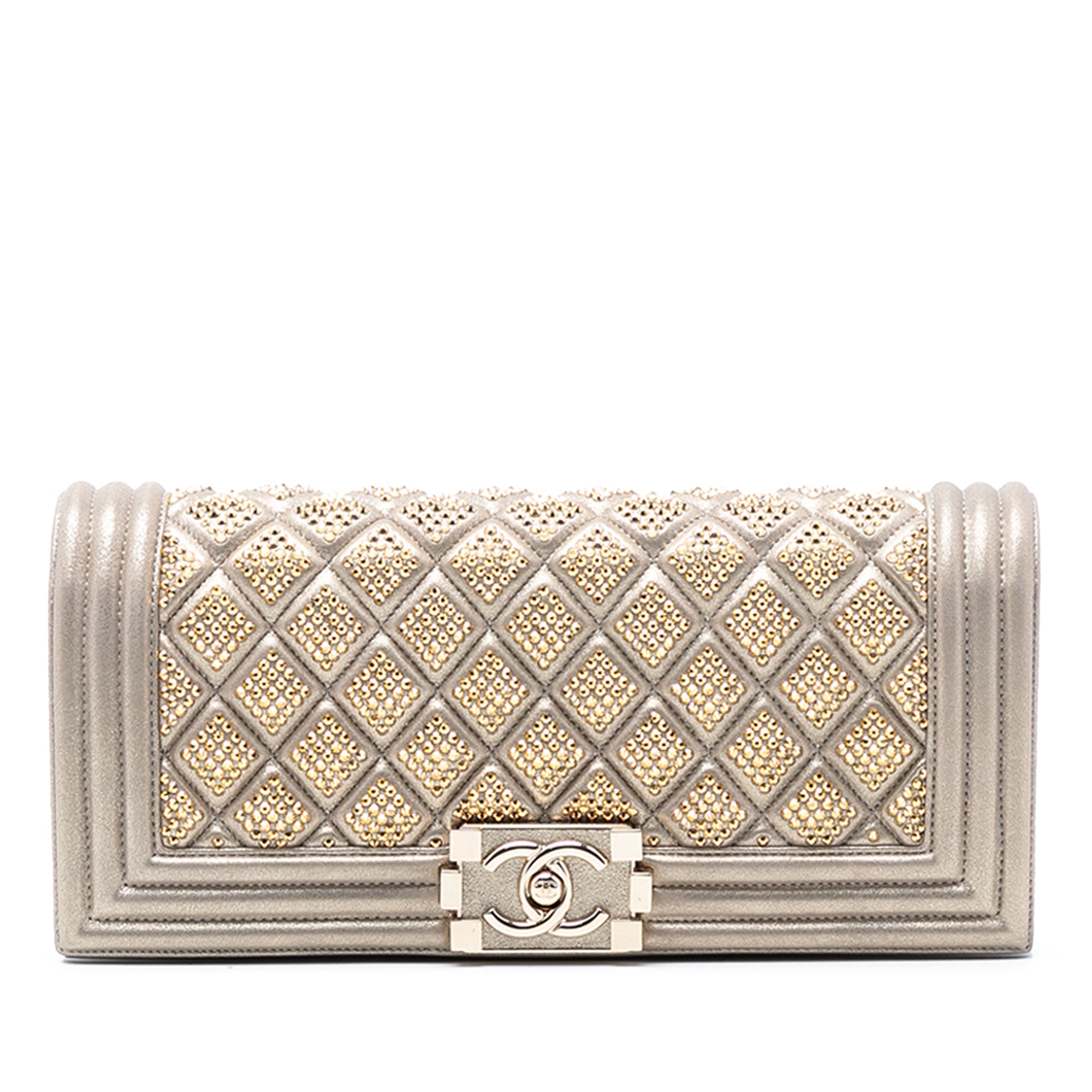 Chanel Quilted Lambskin Studded Boy Flap Clutch - image 1