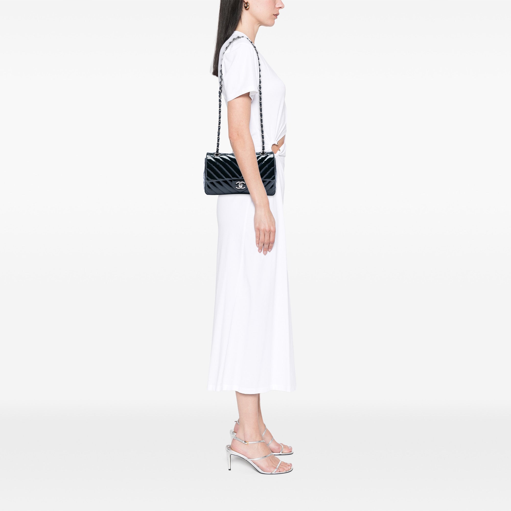 Chanel Small Classic Chevron Patent Single Flap - image 7