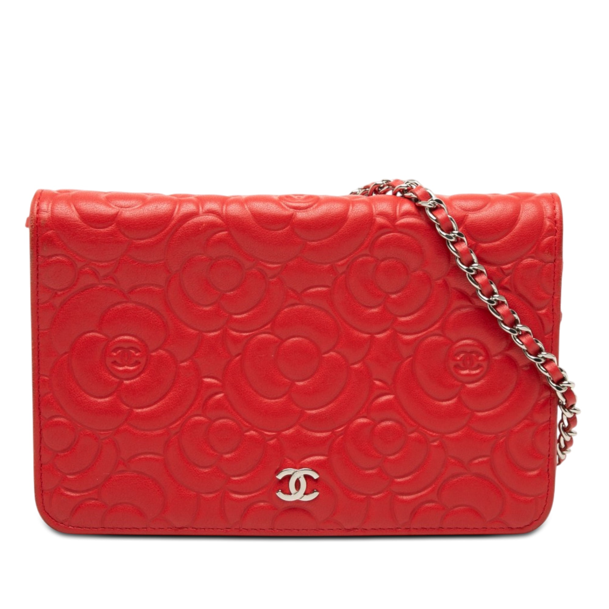 Chanel CC Embossed Lambskin Camellia Wallet On Chain - image 1
