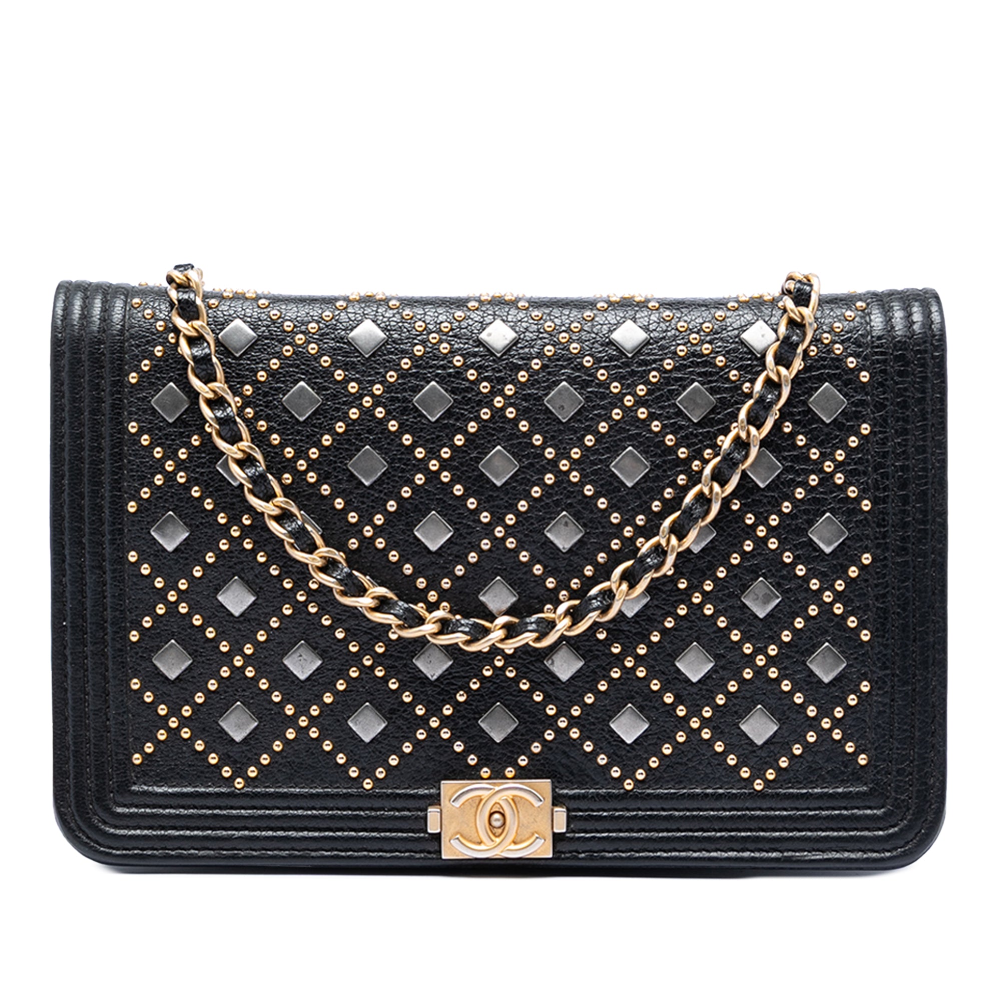 Chanel Studded Grained Calfskin Boy Wallet On Chain - image 1