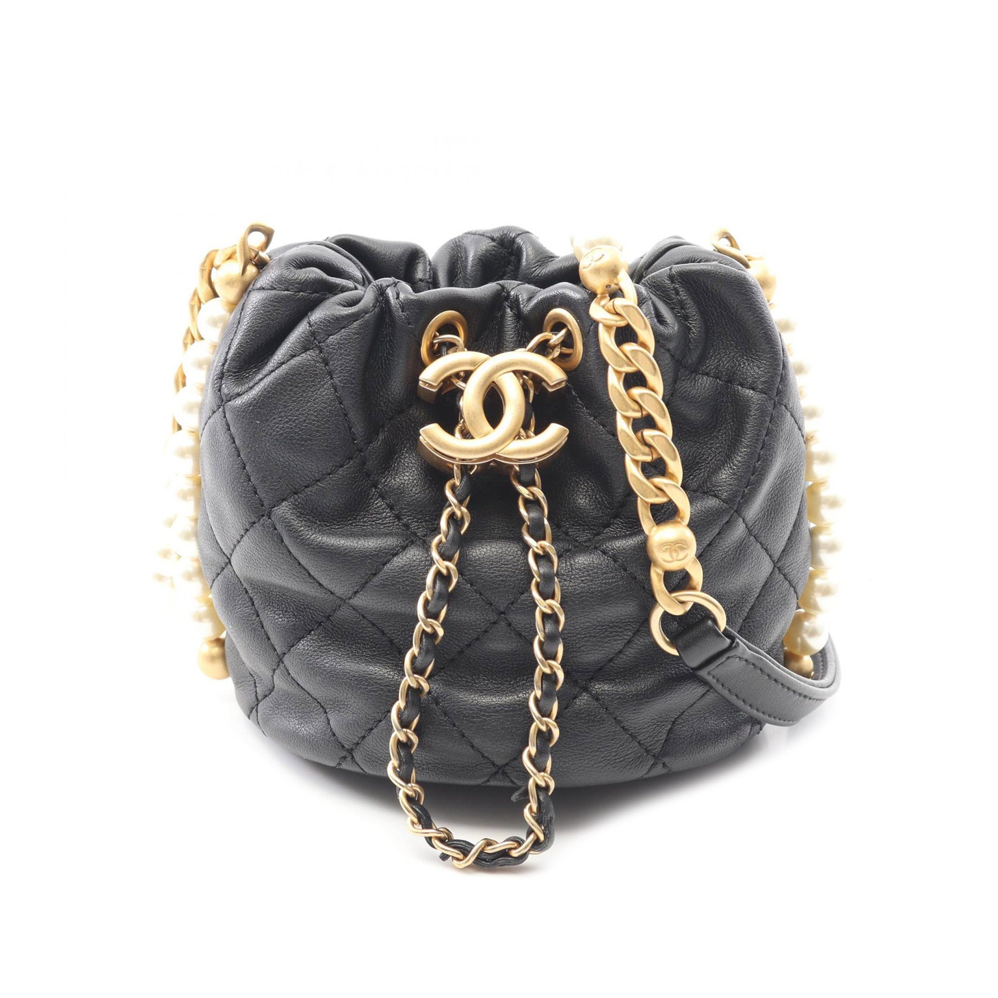 Chanel Mini Quilted Calfskin About Pearls Drawstring Bucket Bag - image 1