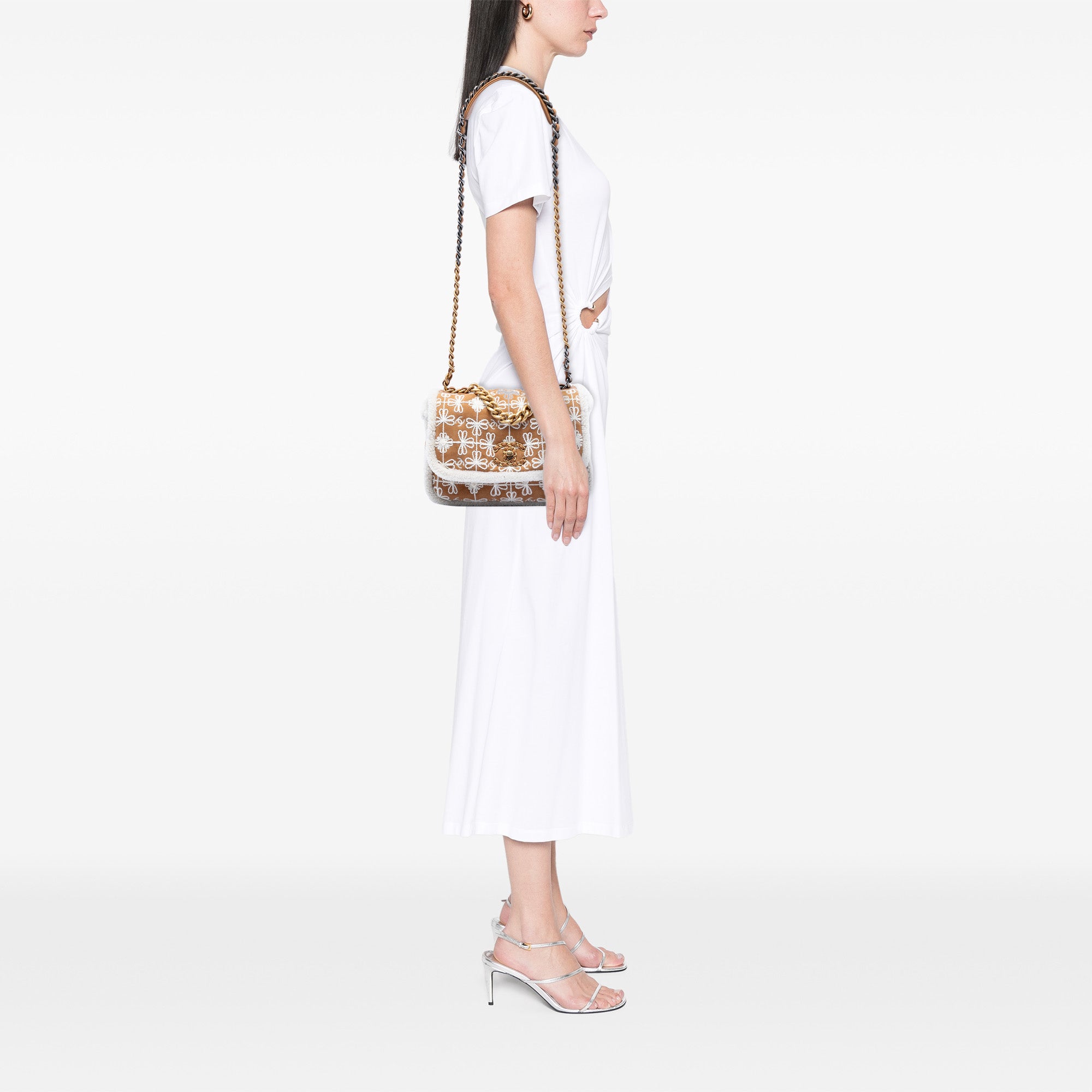 Chanel Medium Embroidered Suede 19 Flap with Shearling Trim - image 7