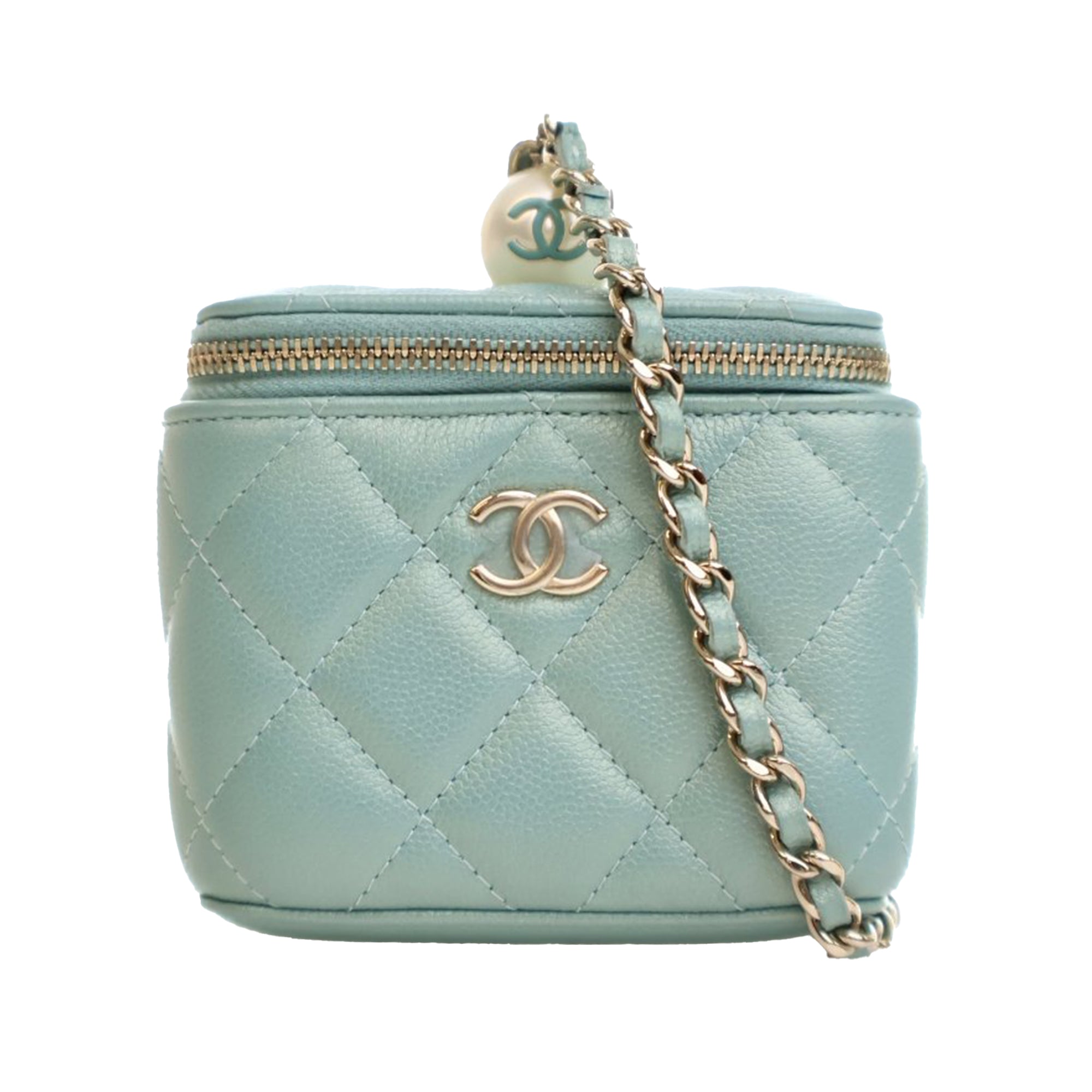 Chanel Mini Quilted Iridescent Caviar Pearl On Top Vanity Case With Chain - image 1