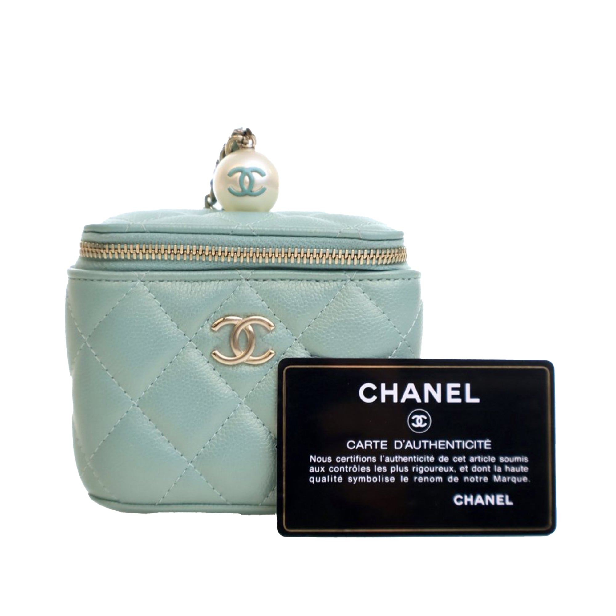 Chanel Mini Quilted Iridescent Caviar Pearl On Top Vanity Case With Chain - image 15