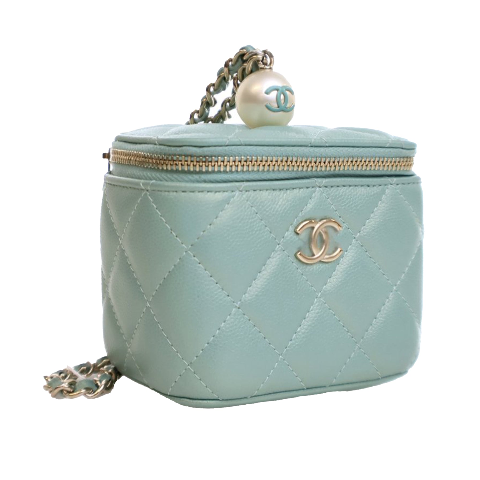 Chanel Mini Quilted Iridescent Caviar Pearl On Top Vanity Case With Chain - image 2
