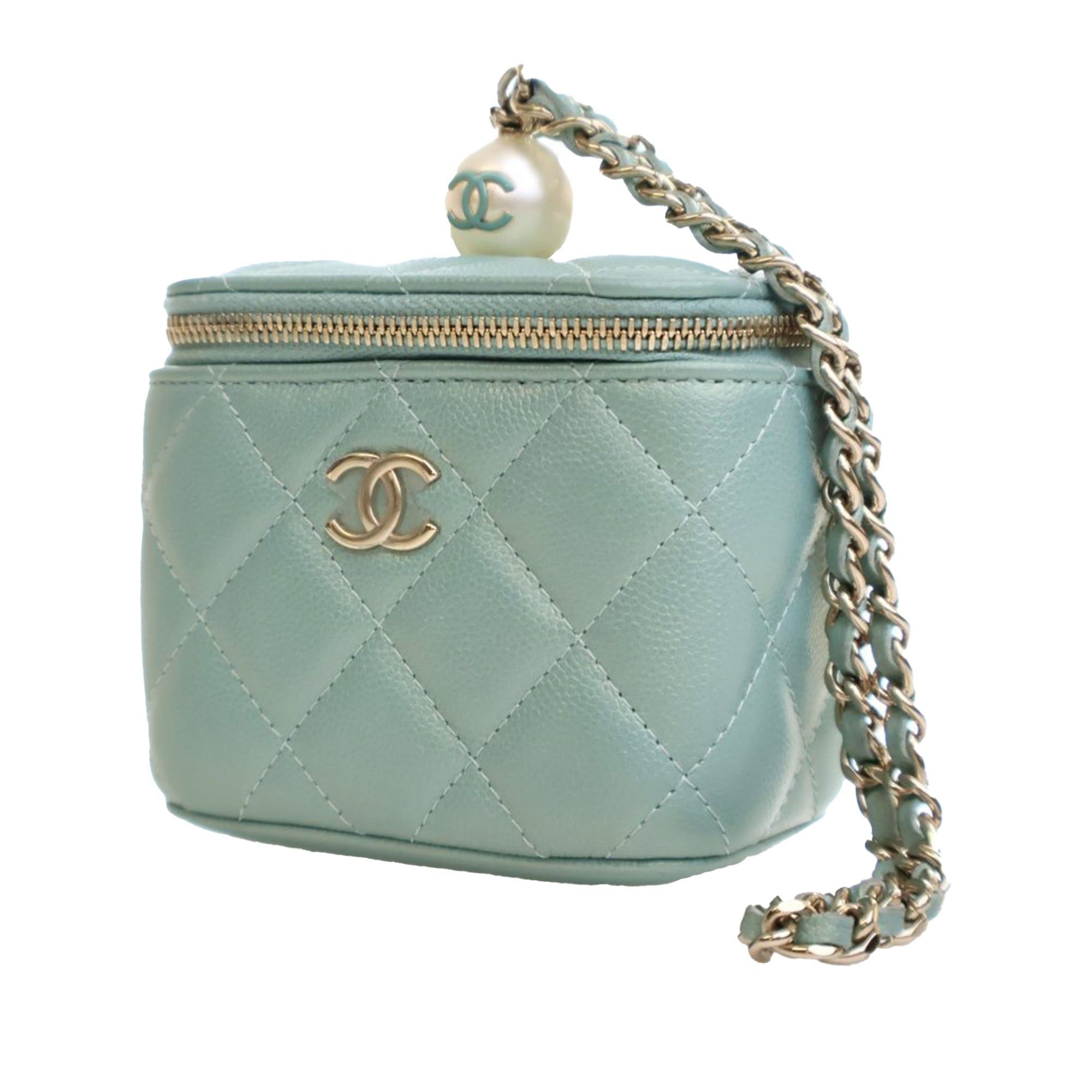 Chanel Mini Quilted Iridescent Caviar Pearl On Top Vanity Case With Chain - image 3