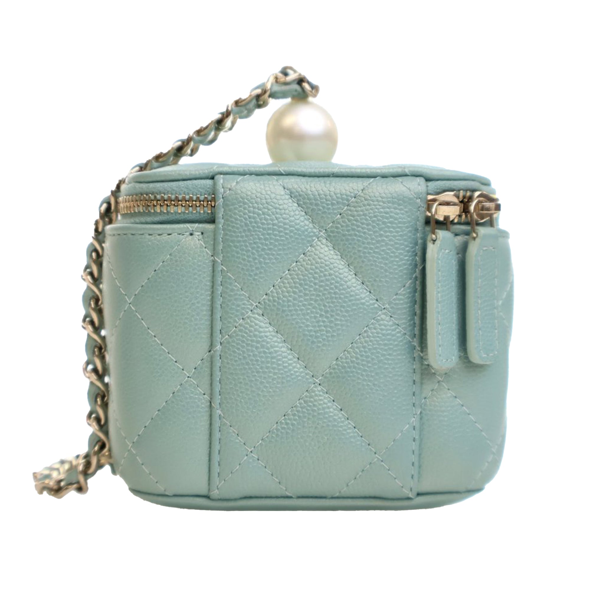 Chanel Mini Quilted Iridescent Caviar Pearl On Top Vanity Case With Chain - image 4