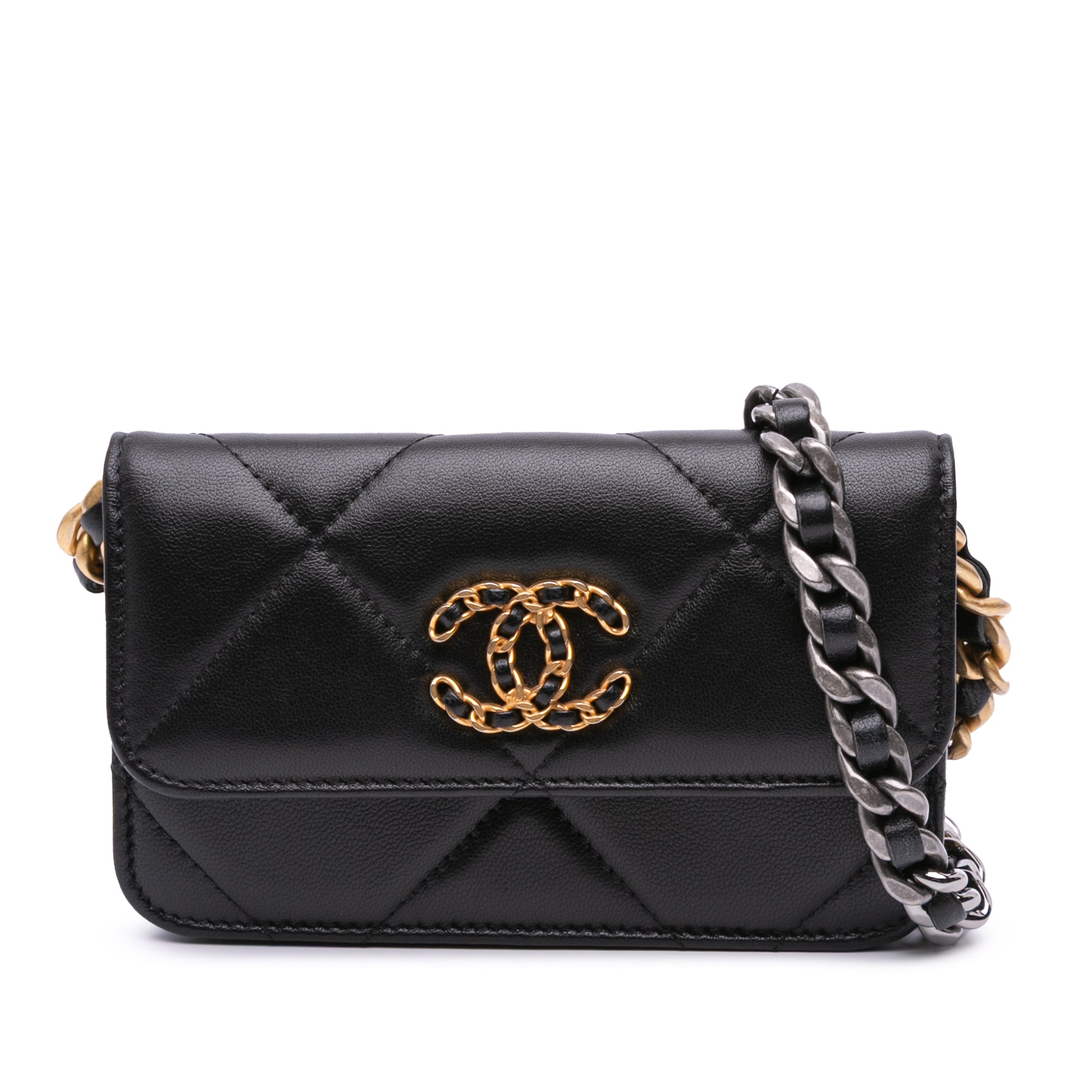 Chanel Quilted Lambskin 19 Flap Coin Purse With Chain - image 1
