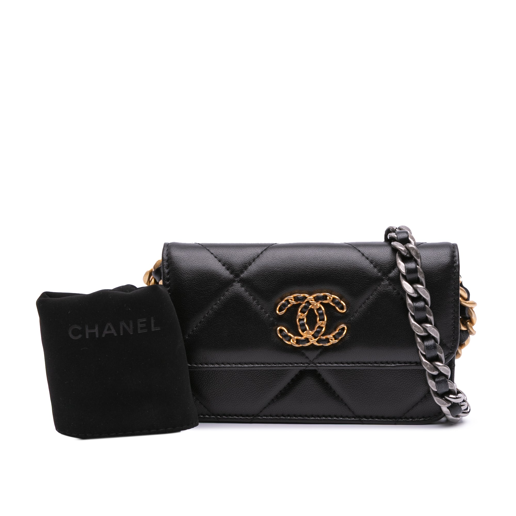 Chanel Quilted Lambskin 19 Flap Coin Purse With Chain - image 9