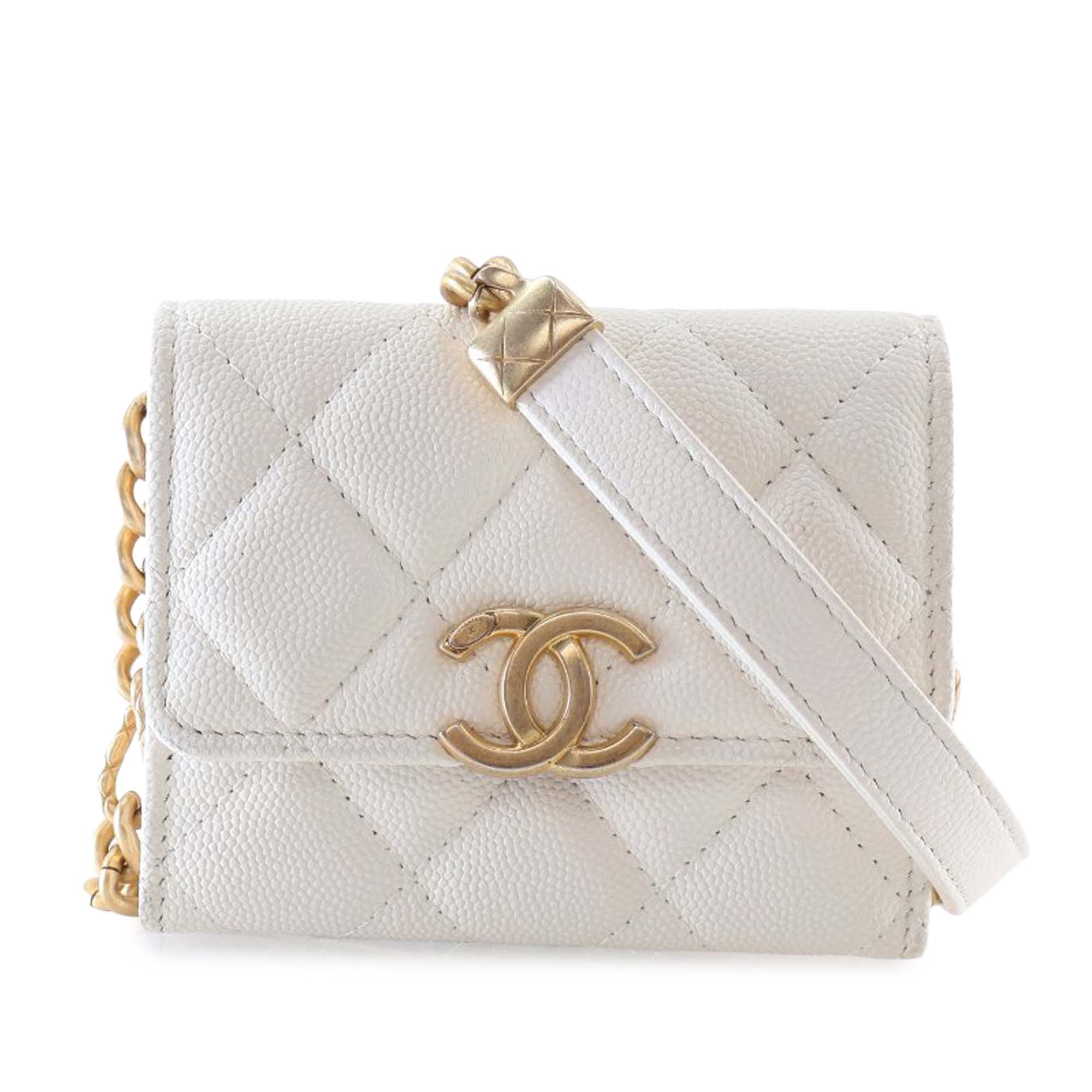 Chanel Quilted Caviar Card Holder on Chain - image 1