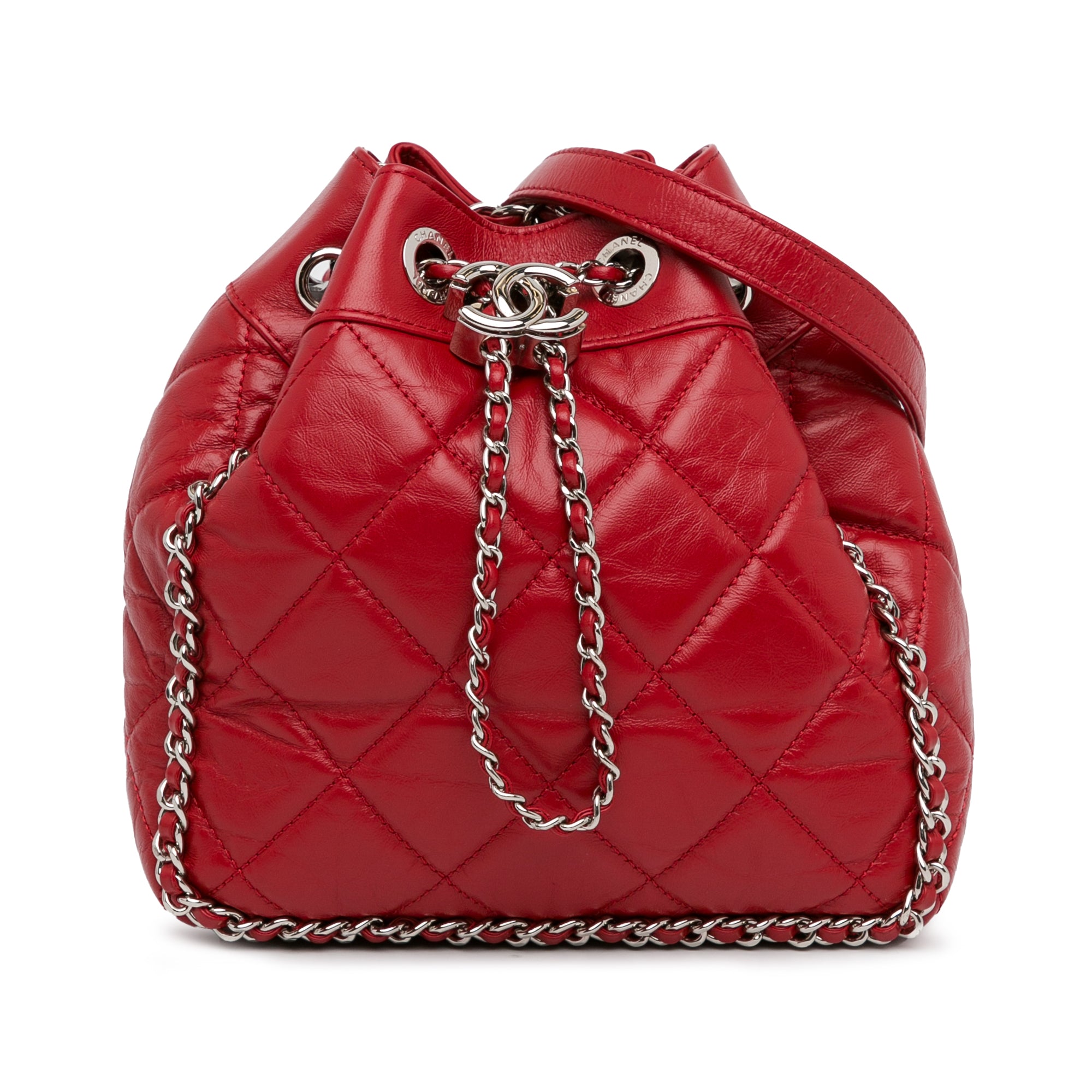 Chanel Aged Calfskin Chain Around Drawstring Bucket - image 1