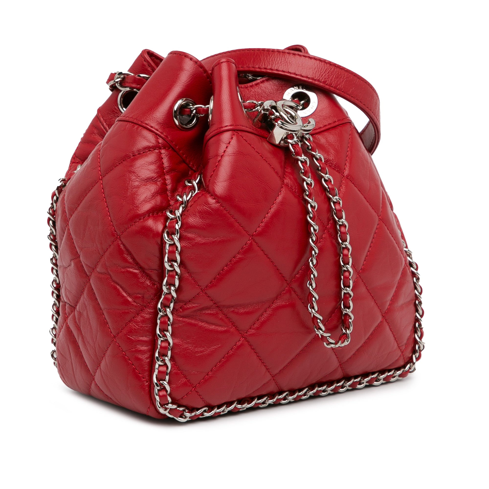 Chanel Aged Calfskin Chain Around Drawstring Bucket - image 2