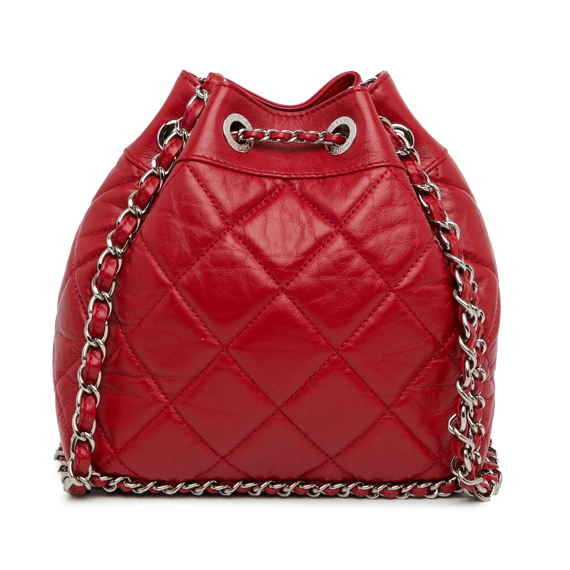 Chanel Aged Calfskin Chain Around Drawstring Bucket - image 3