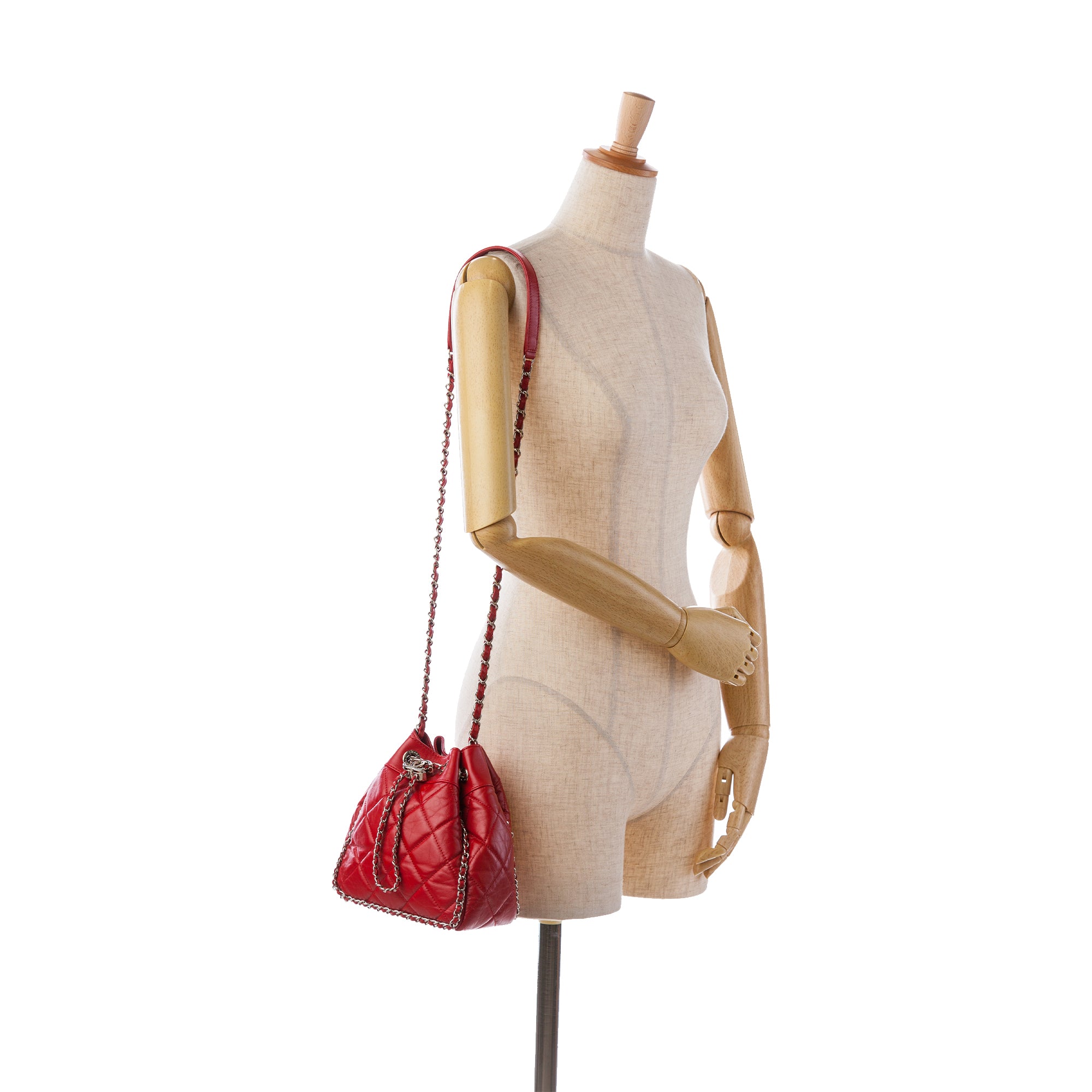 Chanel Aged Calfskin Chain Around Drawstring Bucket - image 8