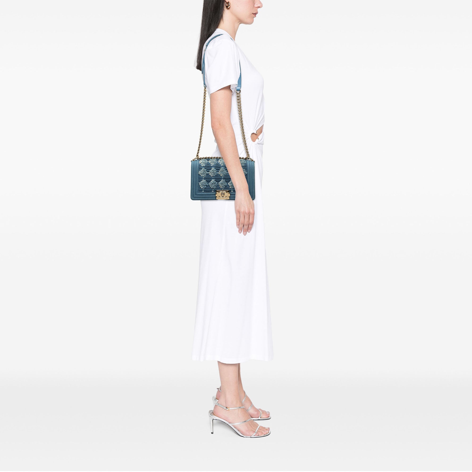 Chanel Old Medium Pleated Denim Boy Flap - image 6