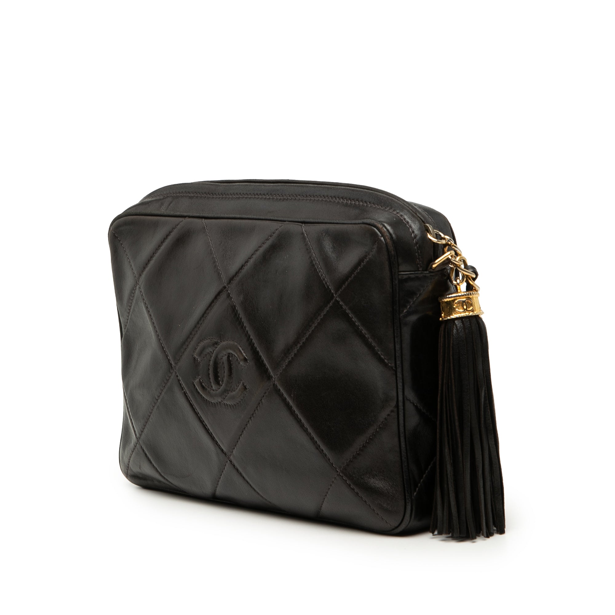 Chanel CC Diamond Quilted Lambskin Tassel Camera Bag - image 2