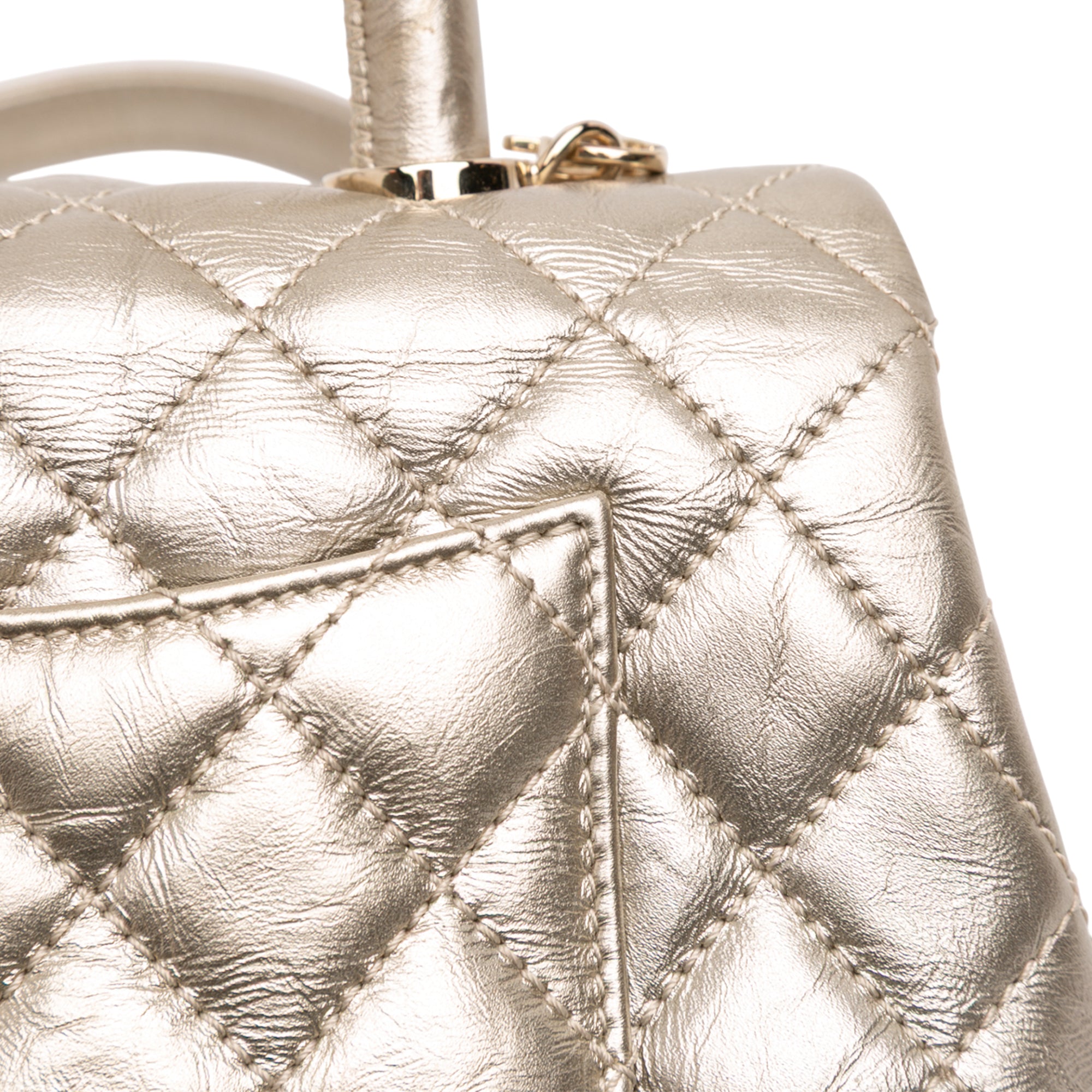 Chanel Small Quilted Metallic Calfskin Coco Top Handle Bag - image 10