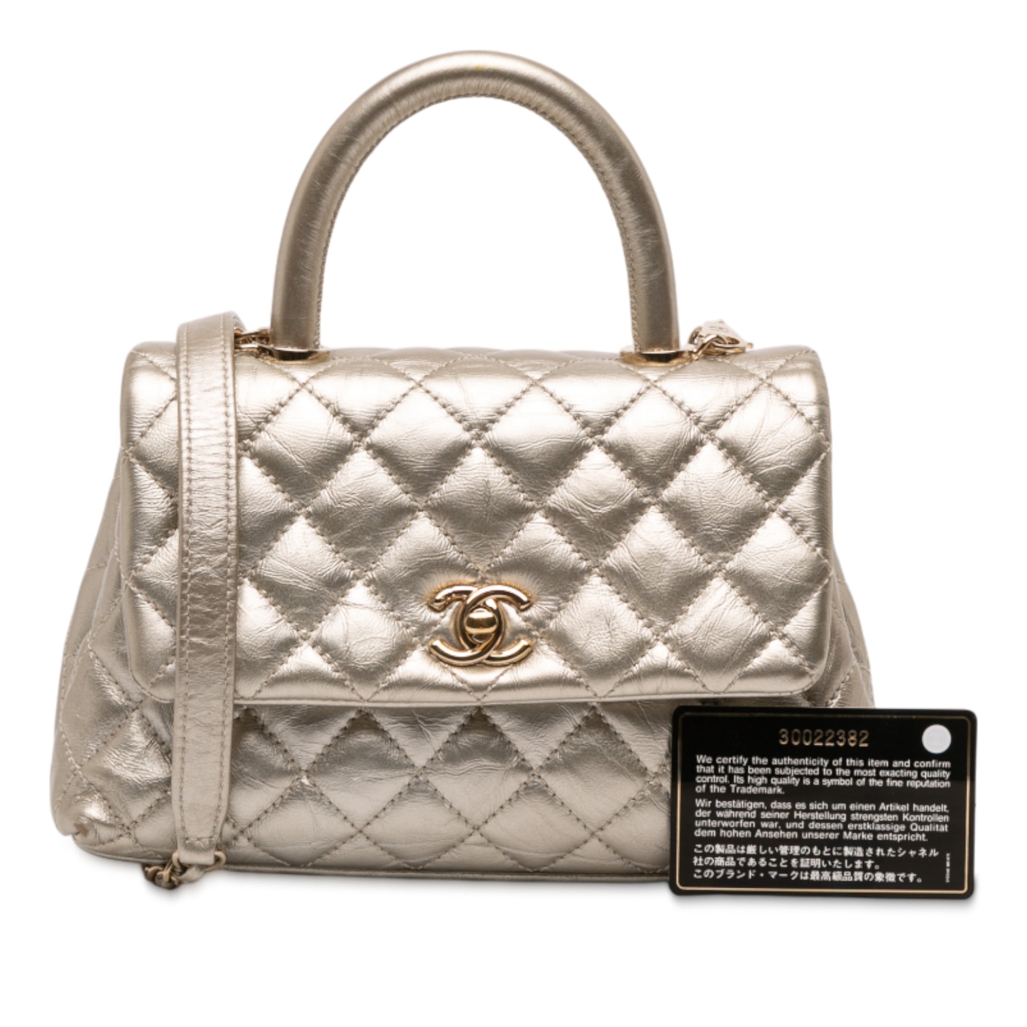 Chanel Small Quilted Metallic Calfskin Coco Top Handle Bag - image 13
