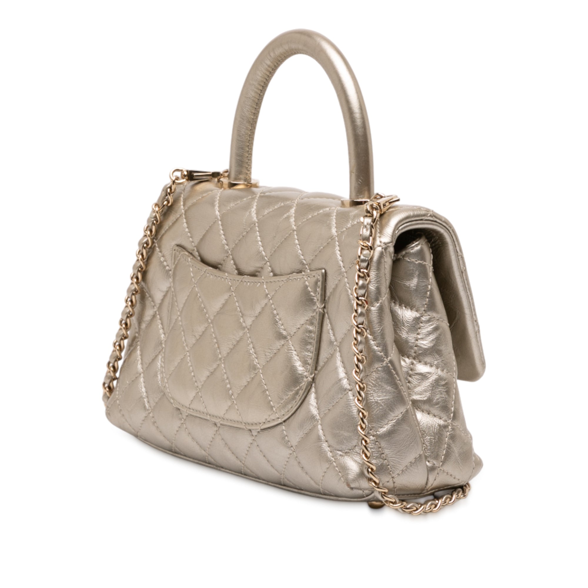 Chanel Small Quilted Metallic Calfskin Coco Top Handle Bag - image 2