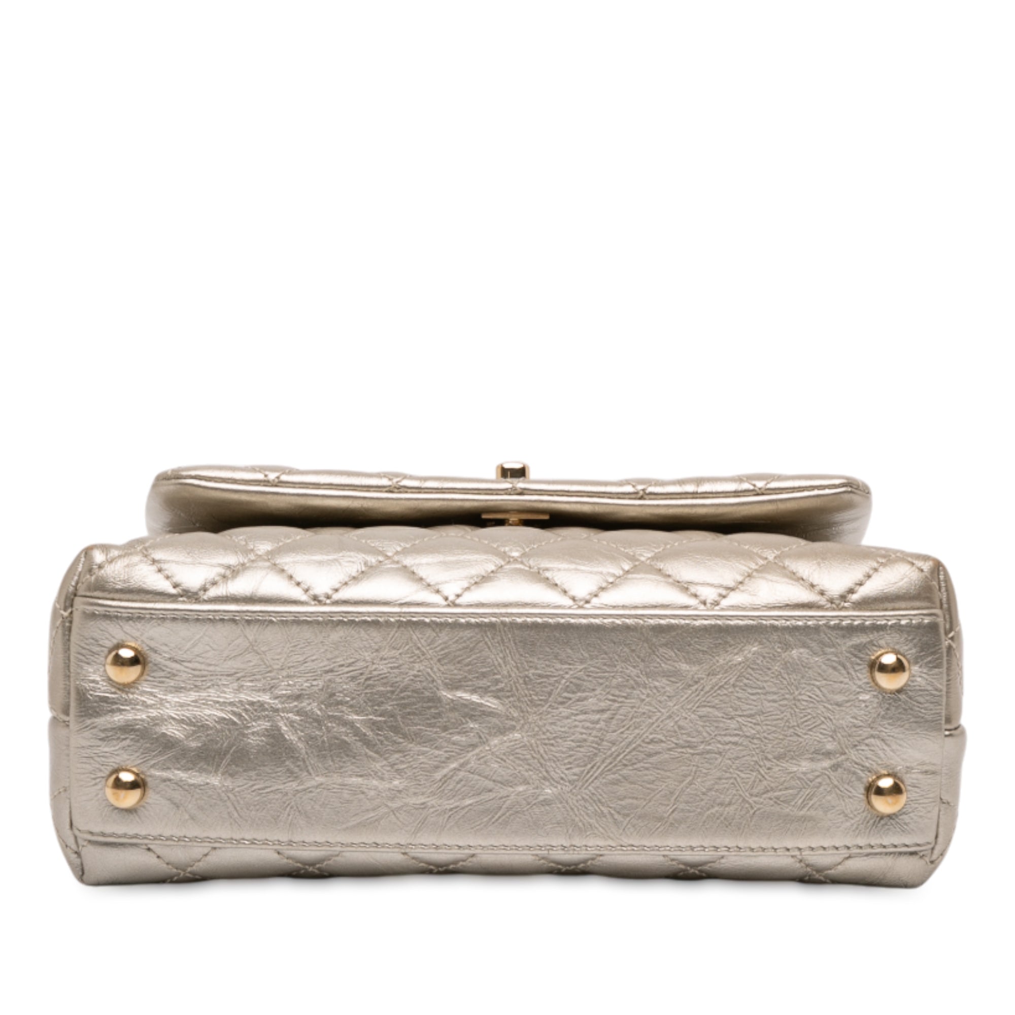 Chanel Small Quilted Metallic Calfskin Coco Top Handle Bag - image 3