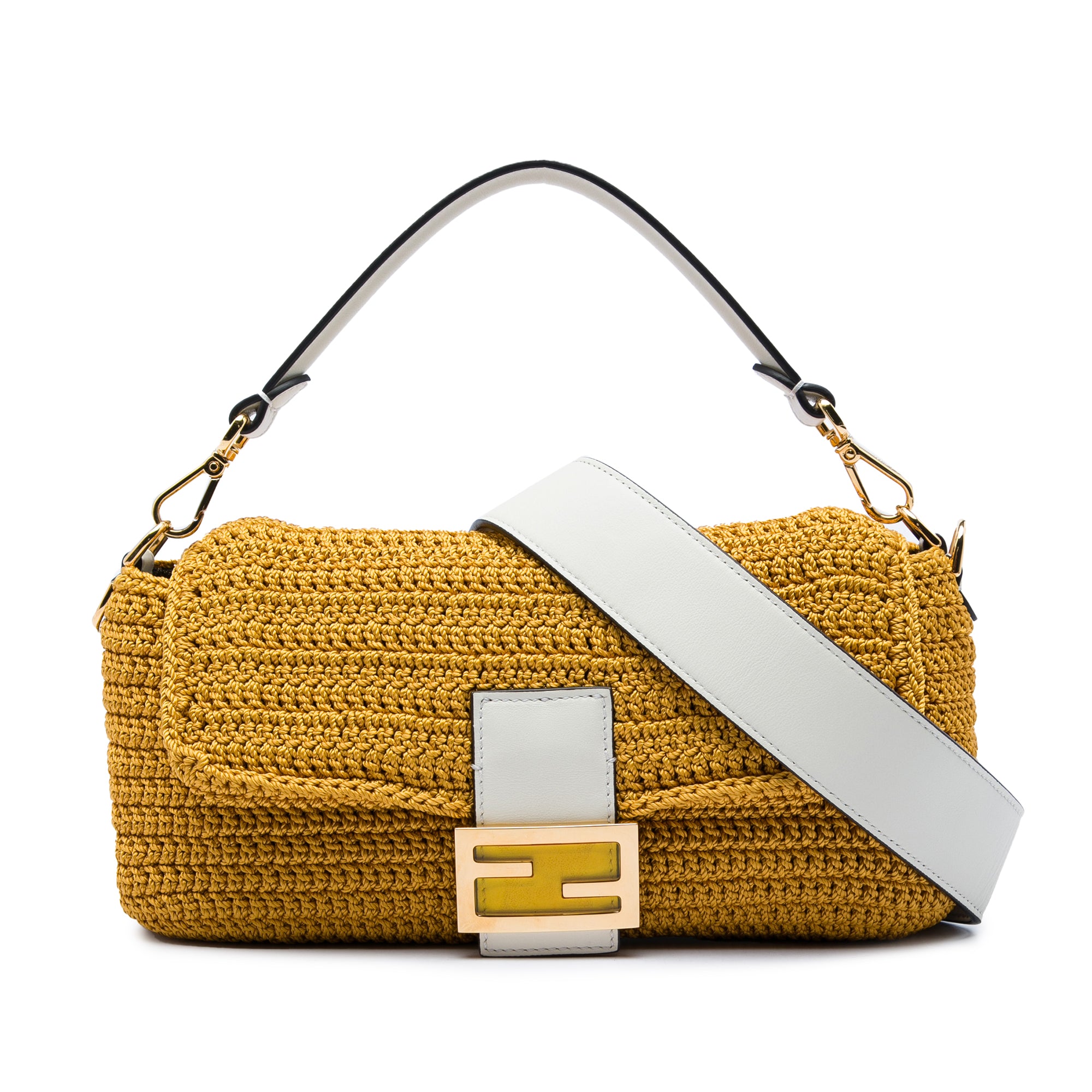 Fendi Crochet Raffia Baguette Satchel - image 1