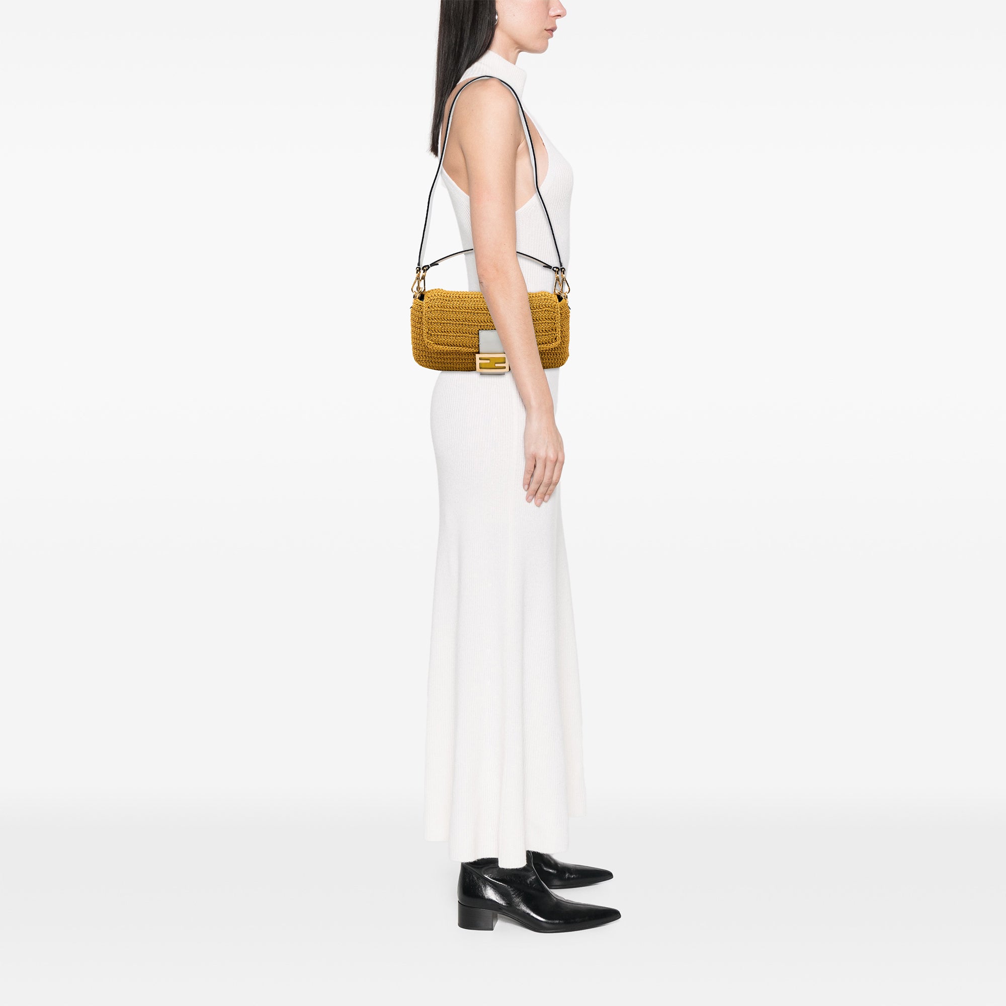Fendi Crochet Raffia Baguette Satchel - image 5