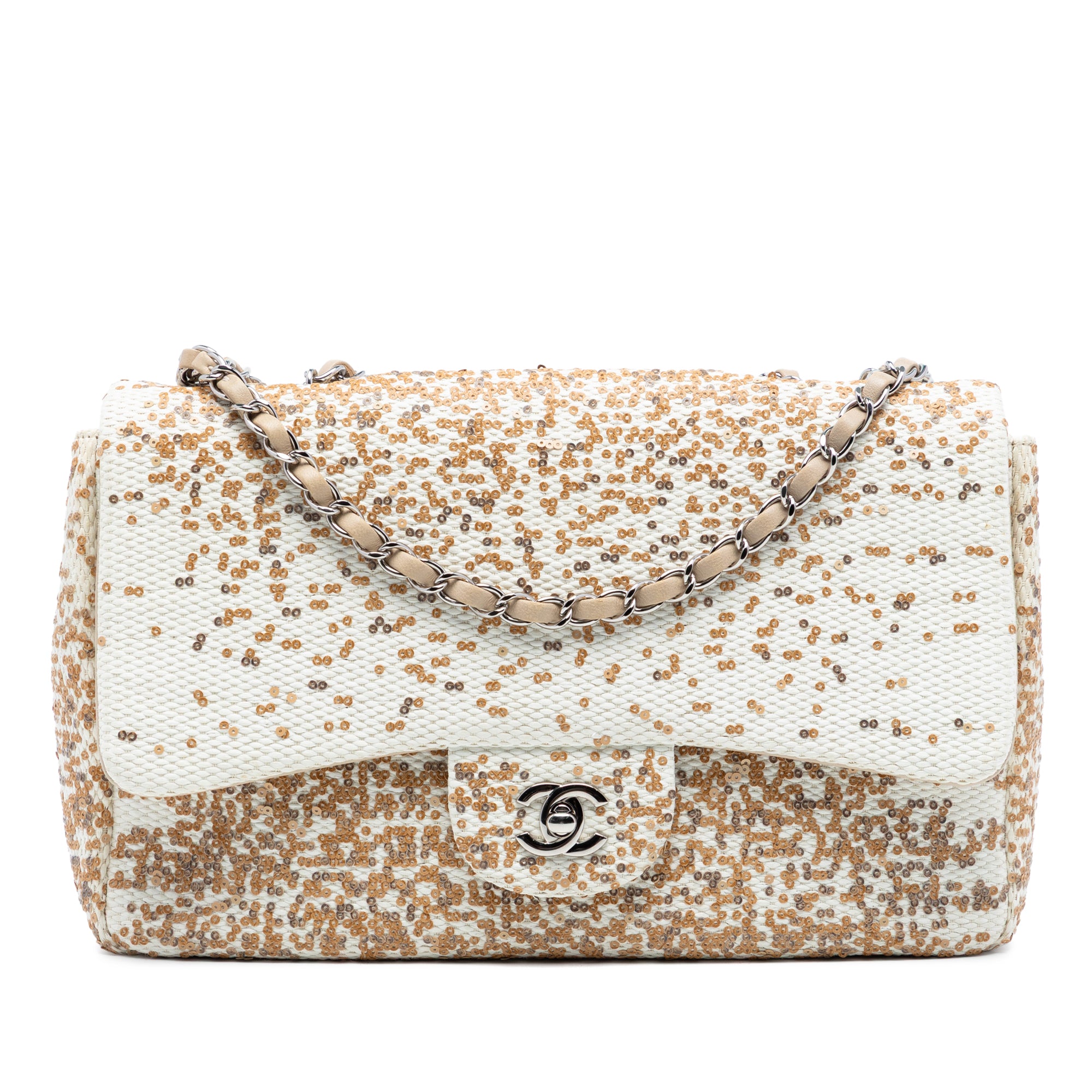 Chanel Jumbo Raffia Sequin Single Flap - image 1