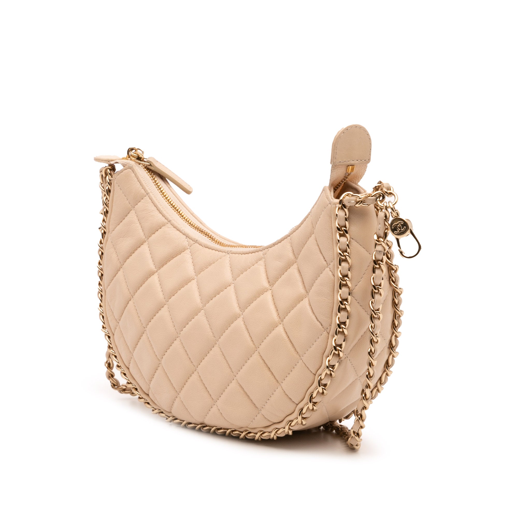 Chanel Small Quilted Lambskin Chain Around Hook Hobo Bag - image 2