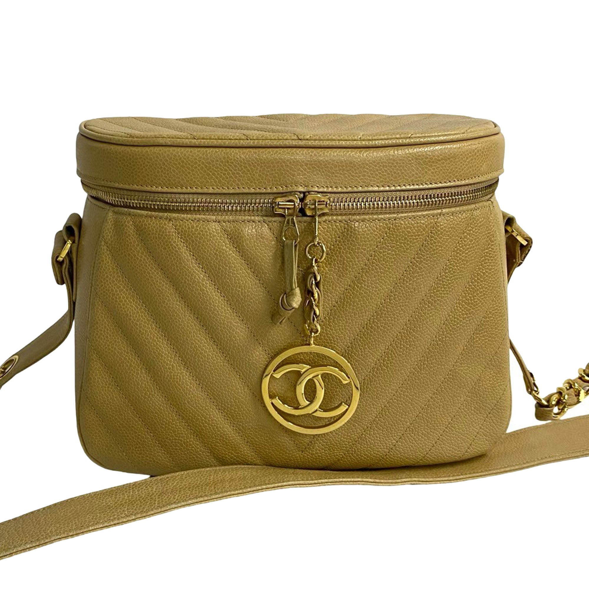 Chanel CC Chevron Caviar Vanity Case with Chain - image 1