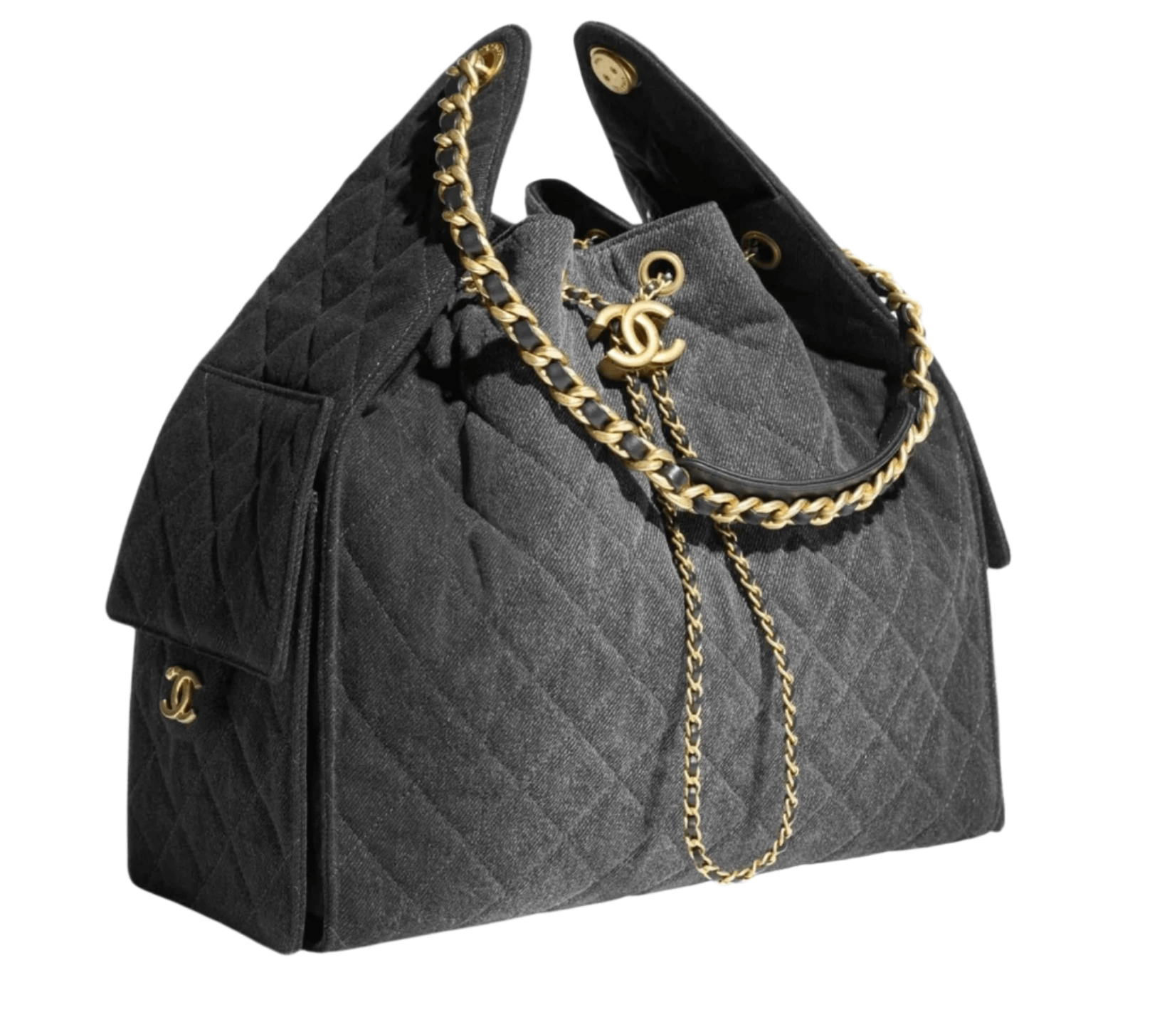 Chanel 25 Medium Handbag in soft washed denim with gold-tone CC turn-lock closure, flap top design, and shoulder or handheld carry options