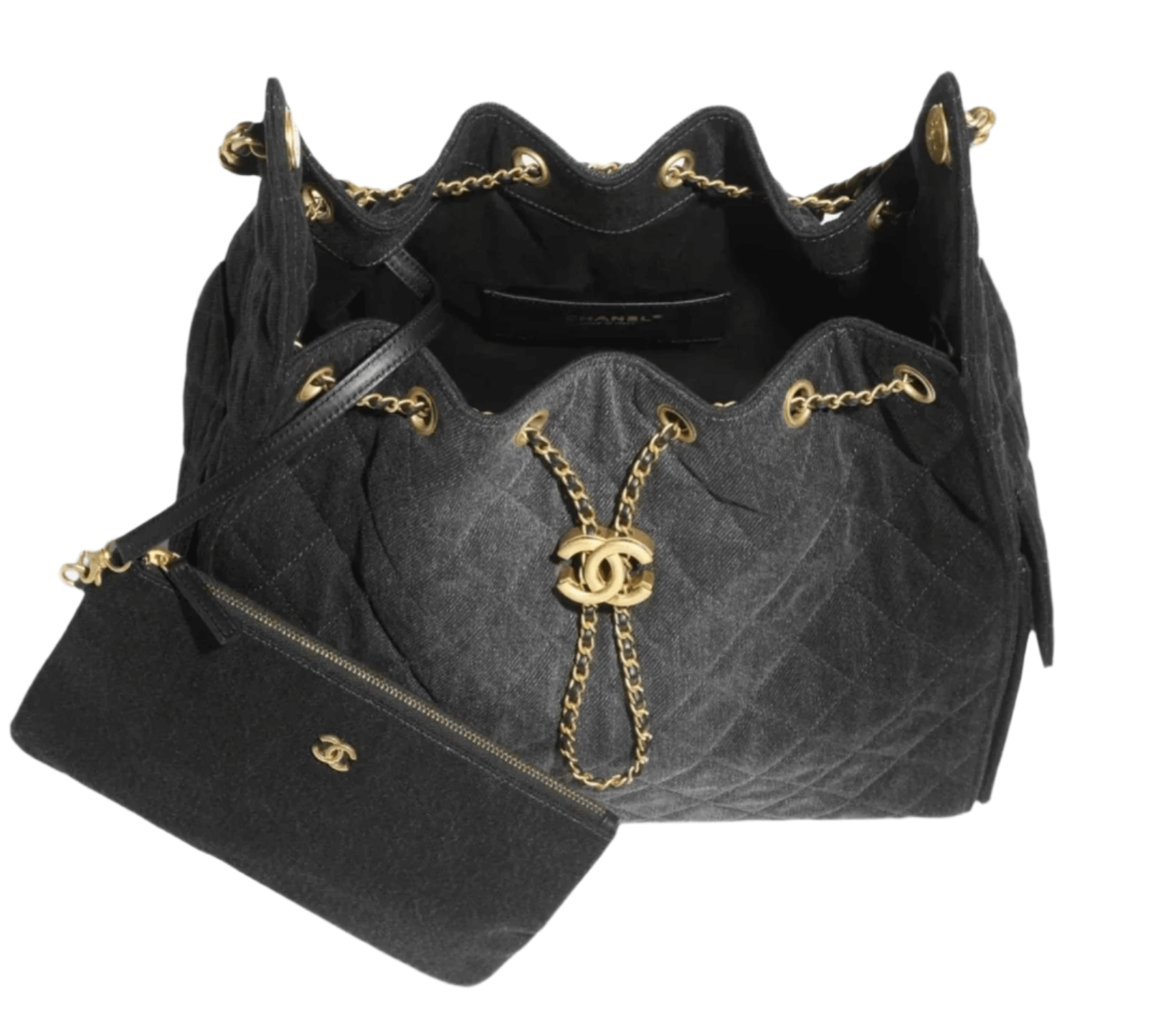 Chanel 25 Medium Handbag in soft washed denim with gold-tone CC turn-lock closure, flap top design, and shoulder or handheld carry options