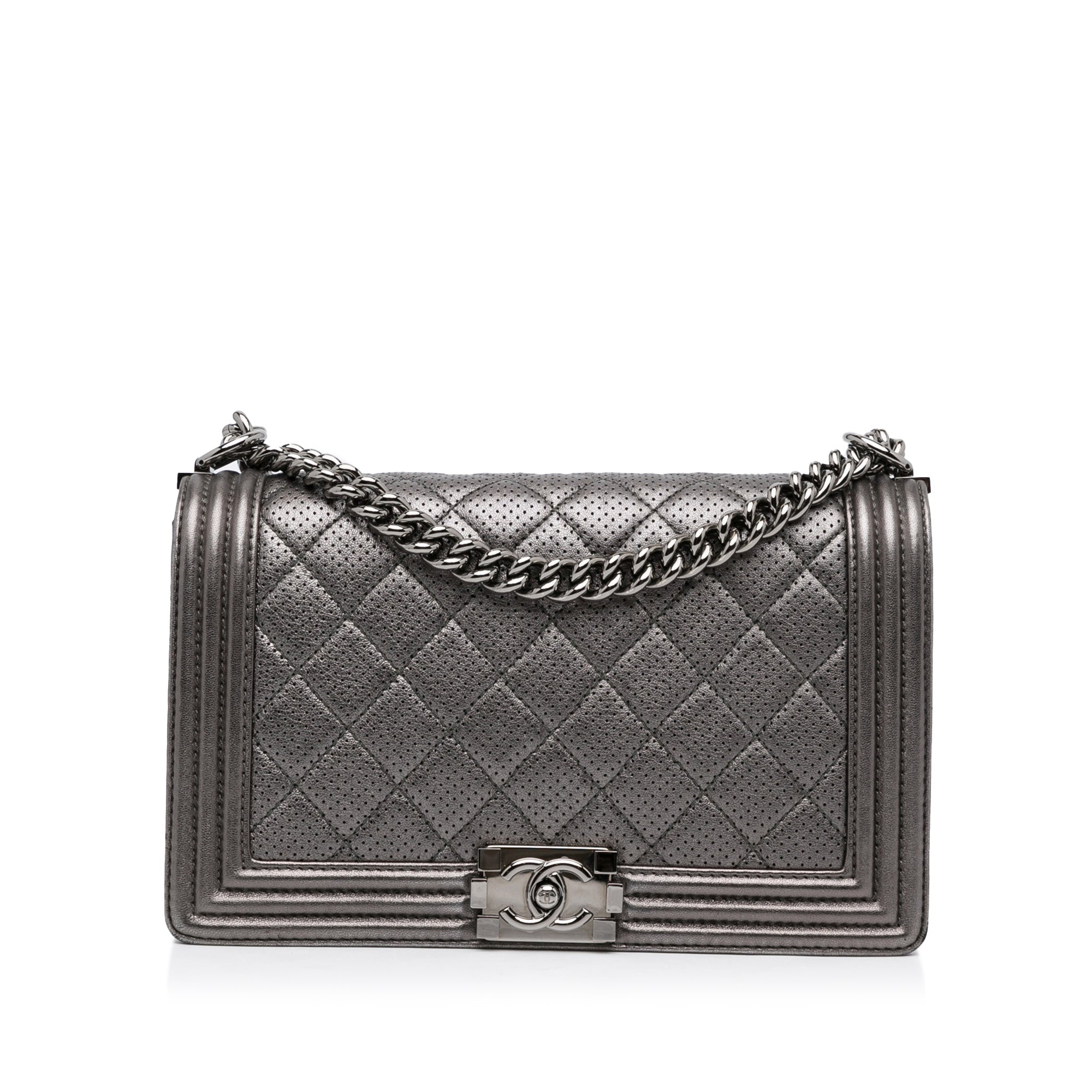 Chanel Medium Quilted Perforated Metallic Lambskin Boy Flap - image 1