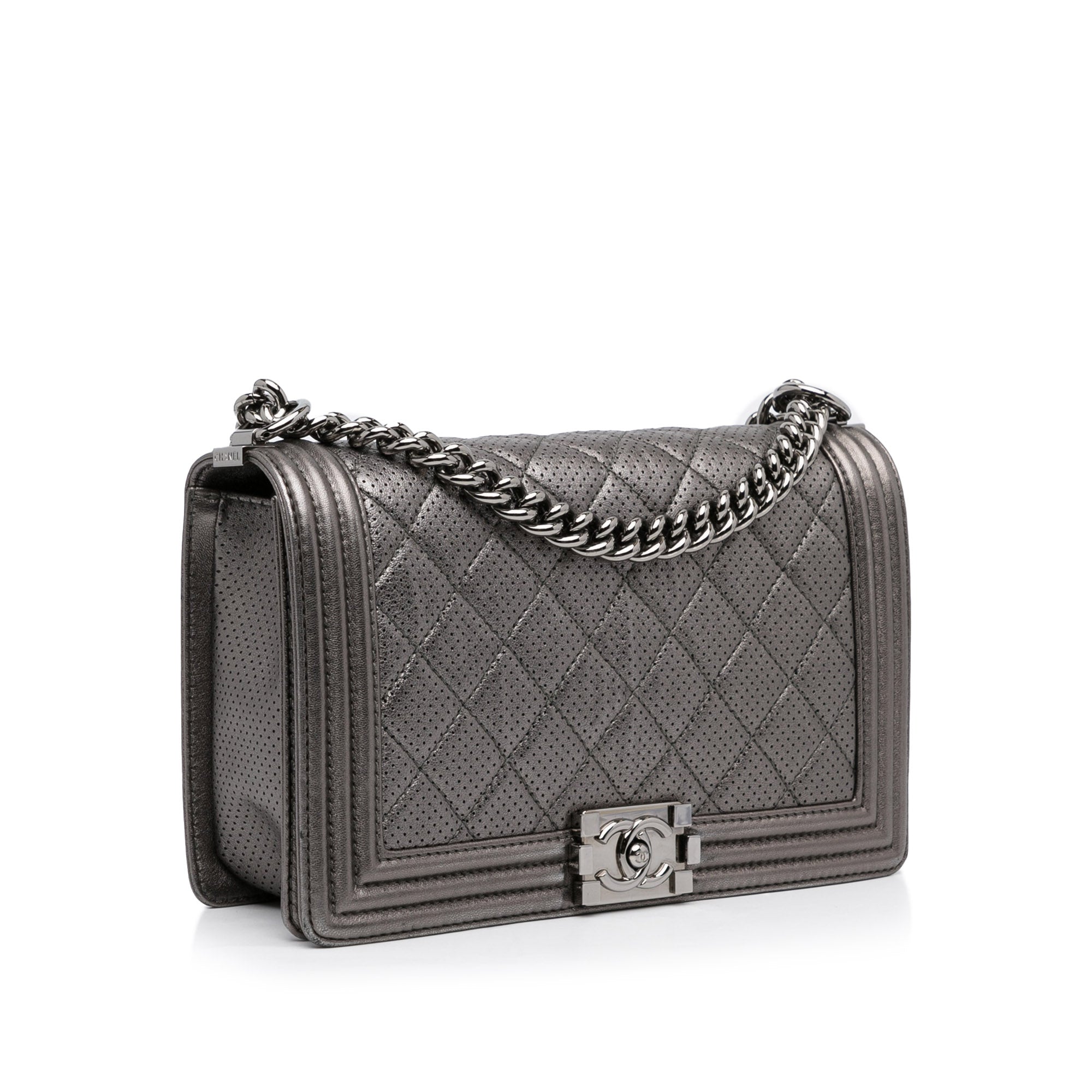 Chanel Medium Quilted Perforated Metallic Lambskin Boy Flap - image 2