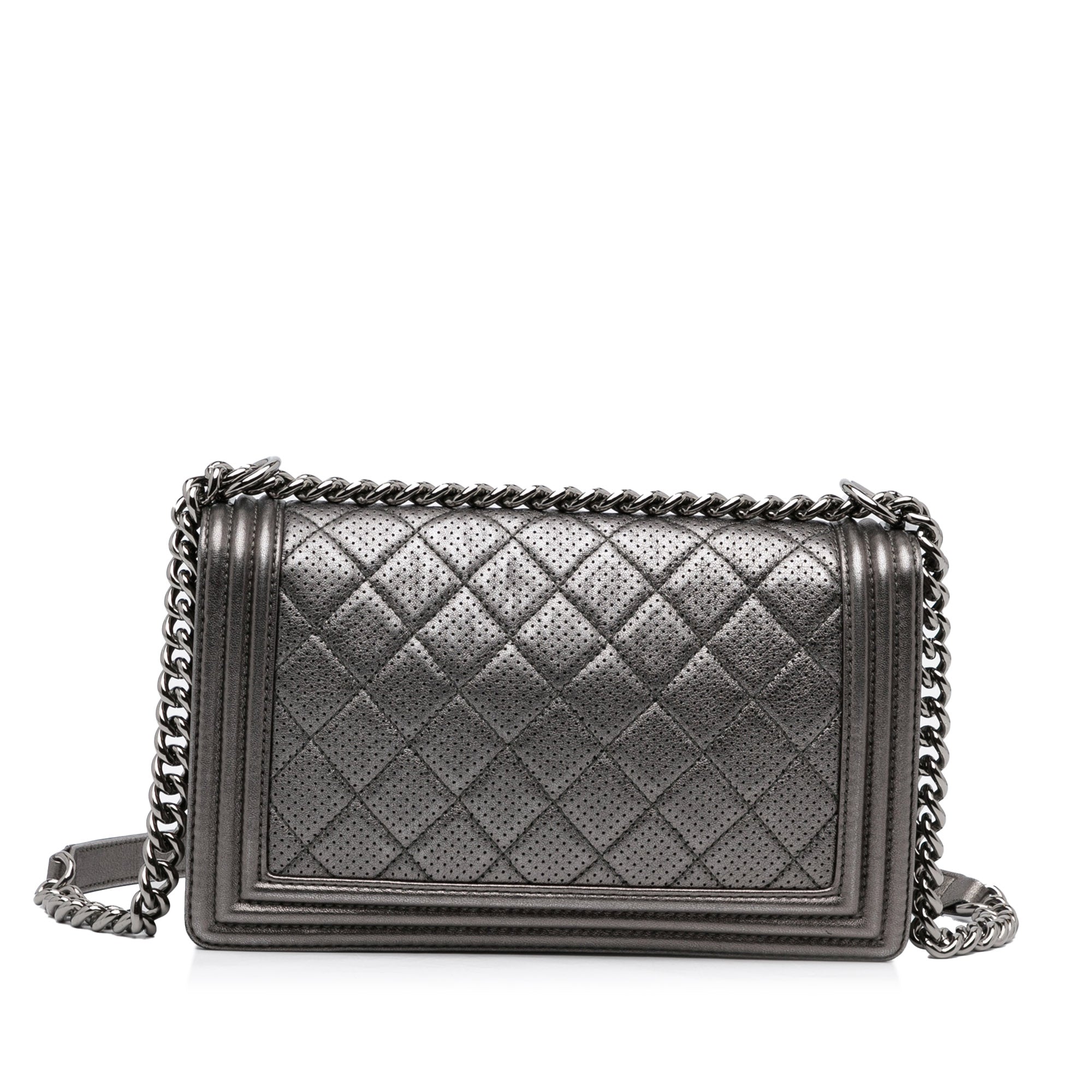 Chanel Medium Quilted Perforated Metallic Lambskin Boy Flap - image 4