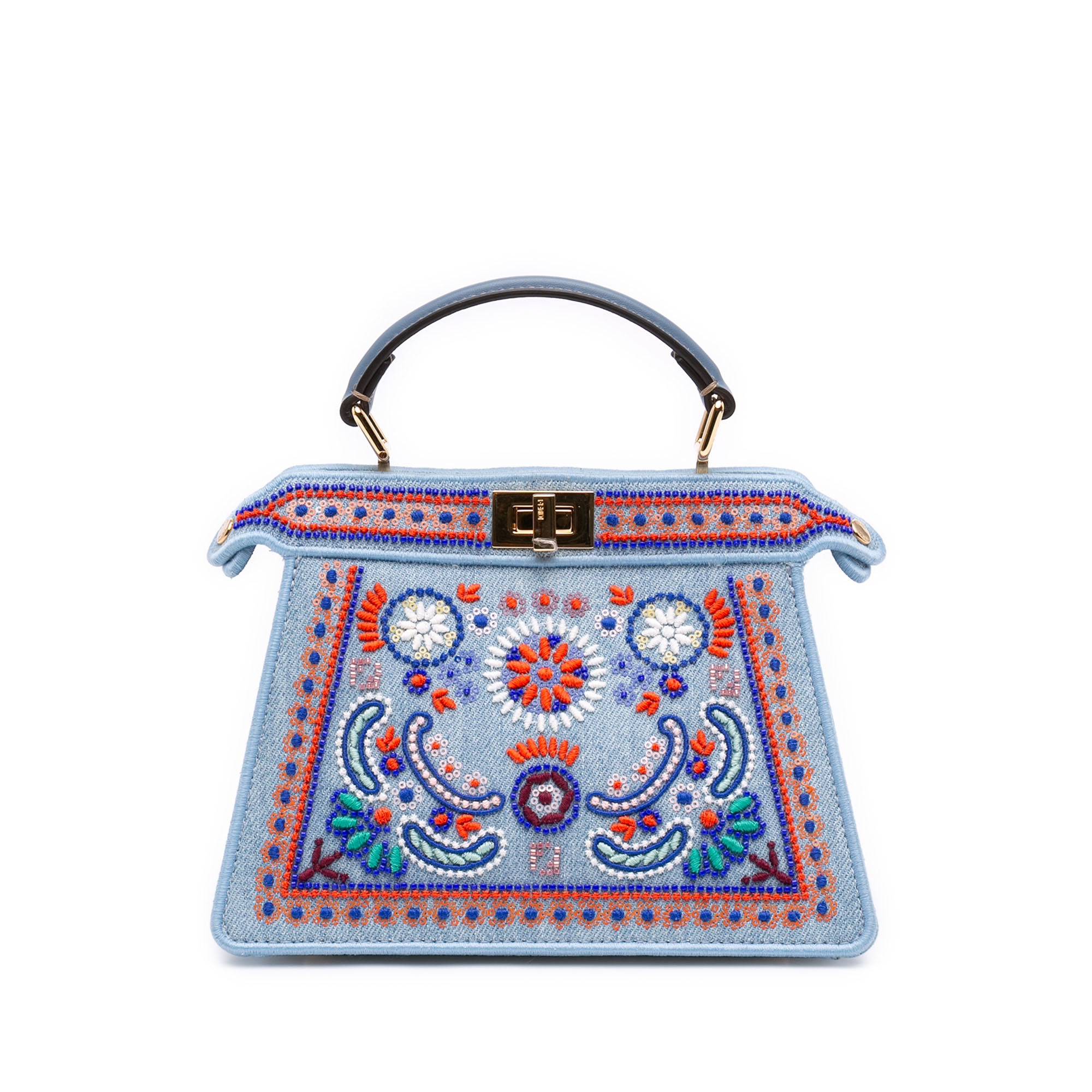 Fendi Petite Embroidered Denim Peekaboo ISeeU Satchel - image 1