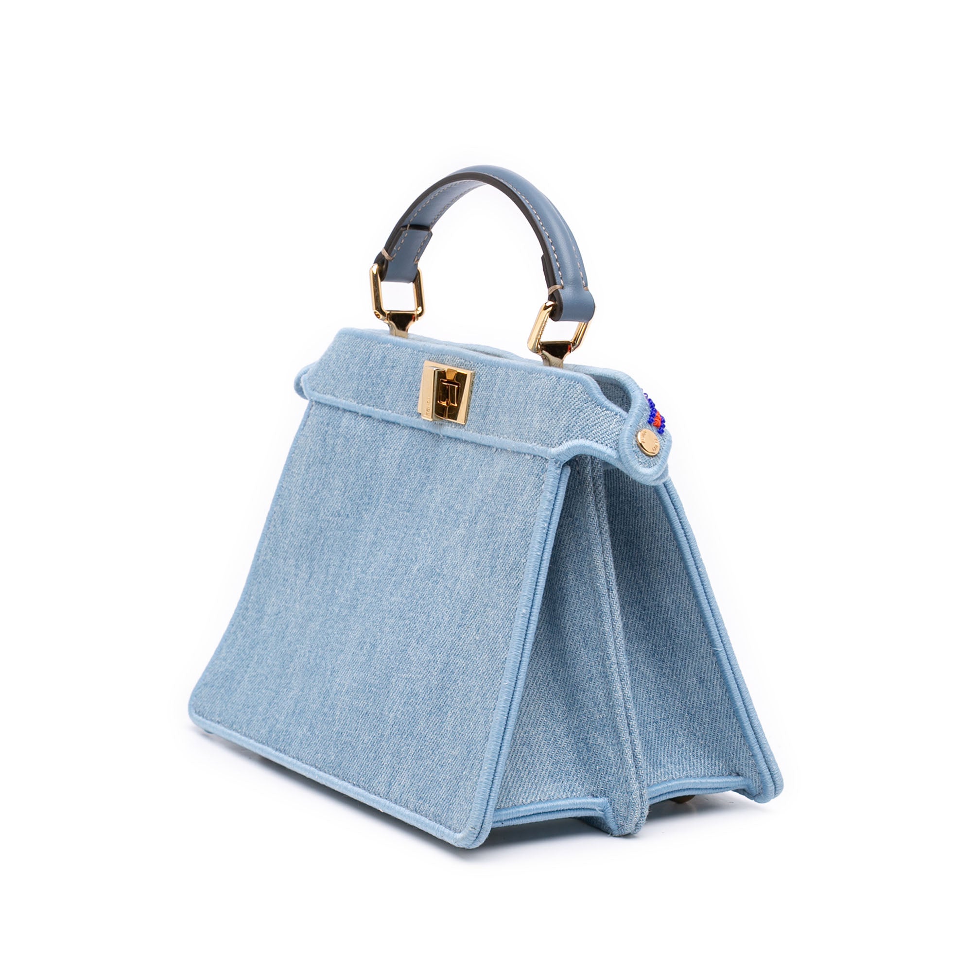 Fendi Petite Embroidered Denim Peekaboo ISeeU Satchel - image 2