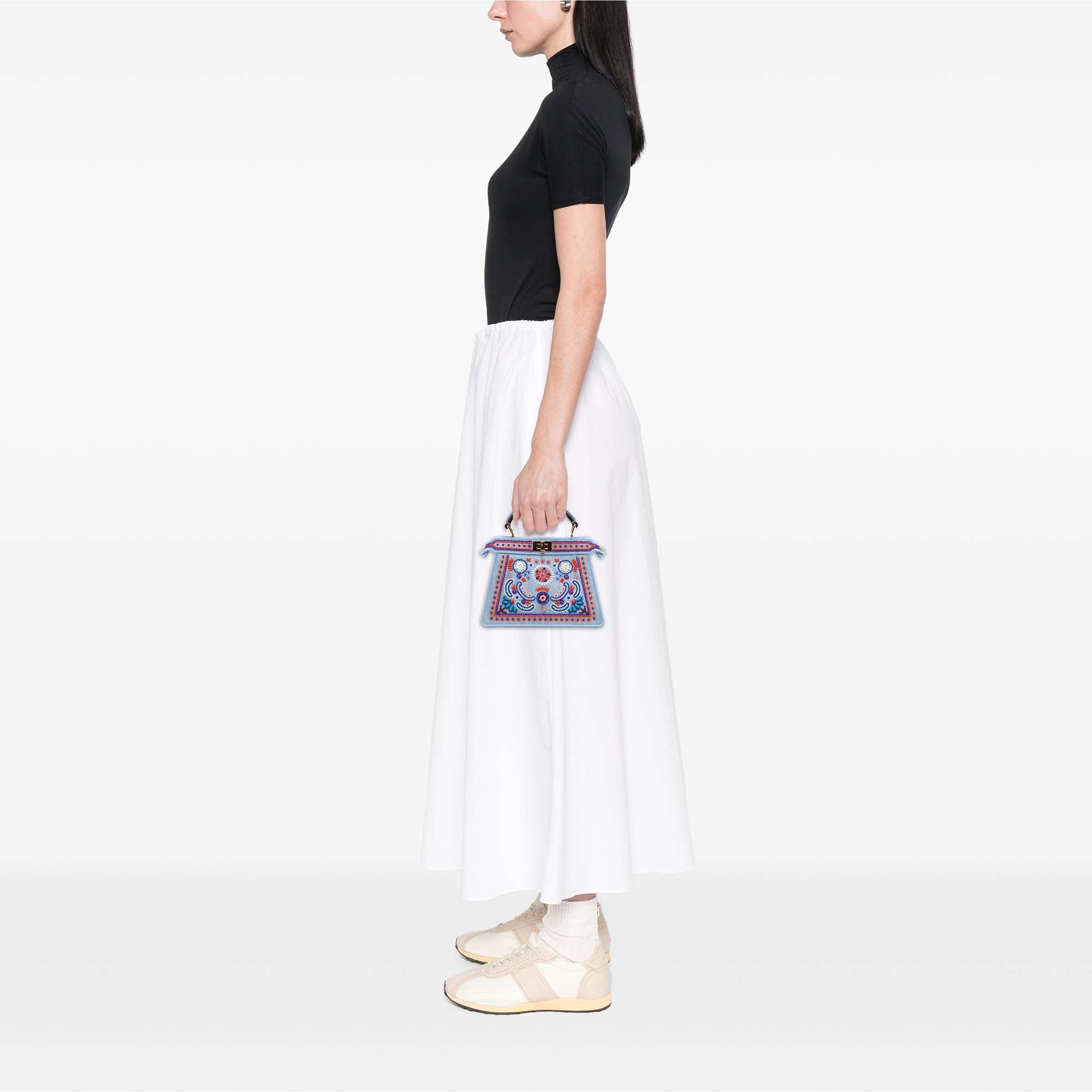 Fendi Petite Embroidered Denim Peekaboo ISeeU Satchel - image 7
