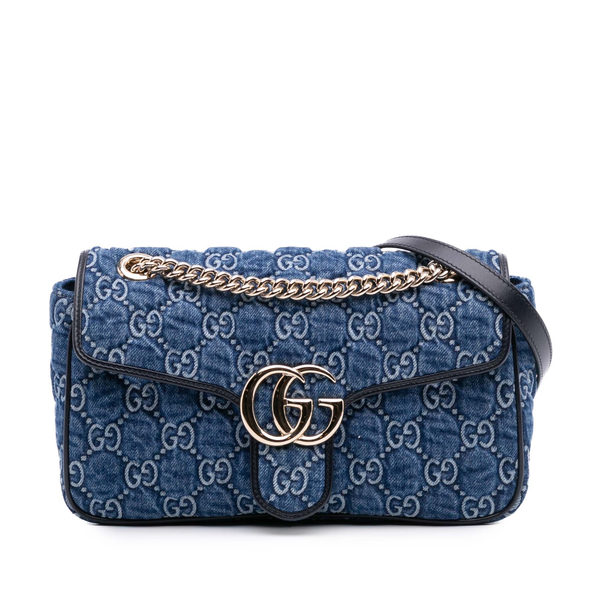 Gucci Medium GG Marmont Matelasse Denim Shoulder Bag - image 1